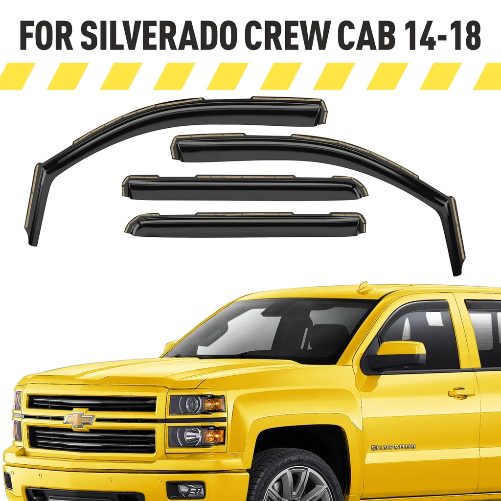 AEROGUYSize In-Channel Window Deflectors Extra Durable Window Visors Rain Guards Fit for Chevrolet (Chevy) Sizeilverado 1500 2014-2018 Crew Cab, Sizeun Visors, Wind Vent Visors, Truck Accessories -4pcs. AG0421