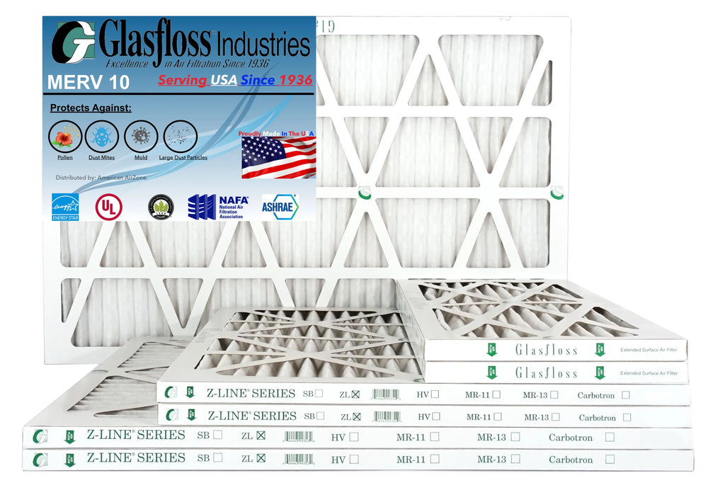 Glasfloss Air Filter 24x25x2 - 2" MERV 10 - (Pack of 6) - Pleated AC or HVAC Air Filter - Furnace Air Filter - Home or Office - Made In The USizeA.