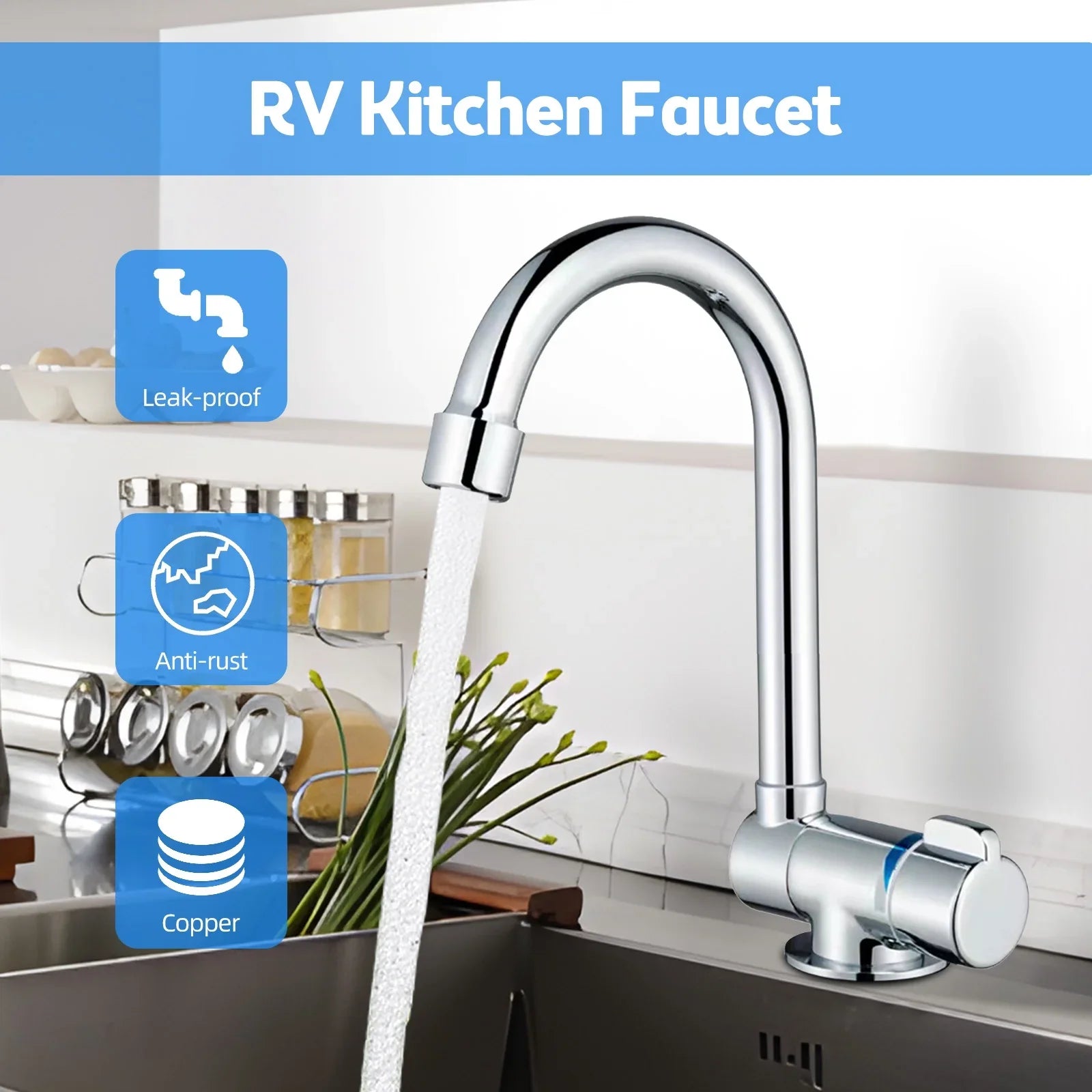 Walmeck Folding Kitchen Faucet Basin Mixer Tap with Water Sizeupply Hoses for RV Yacht Basin