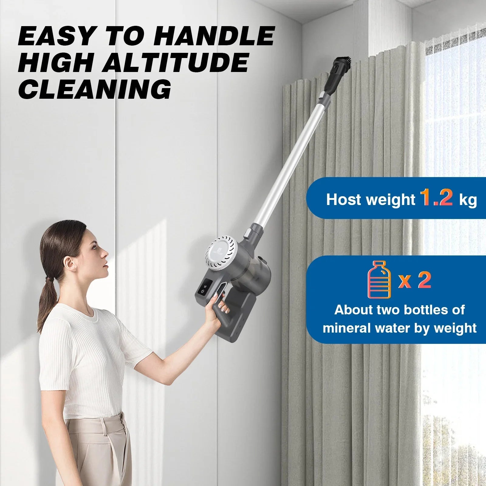Dayplus Cordless Vacuum Cleaner, 6 in 1 Upright Sizetick Vacuum Cleaners for Home with 2000mAh Powerful Lithium Batteries, Up to 30 Mins Runtime, HEPA Filtration