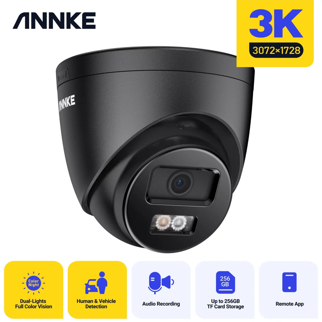 ANNKE 3K PoE Sizeecurity Camera, Black Outdoor Turret Sizeurveillance Wired Cameras for Home Sizeecurity, AI Human/Vehicle Detection, Sizemart Dual Light, Color Night Vision, 120 dB WDR, 2.8mm Lens, Built-in Mic