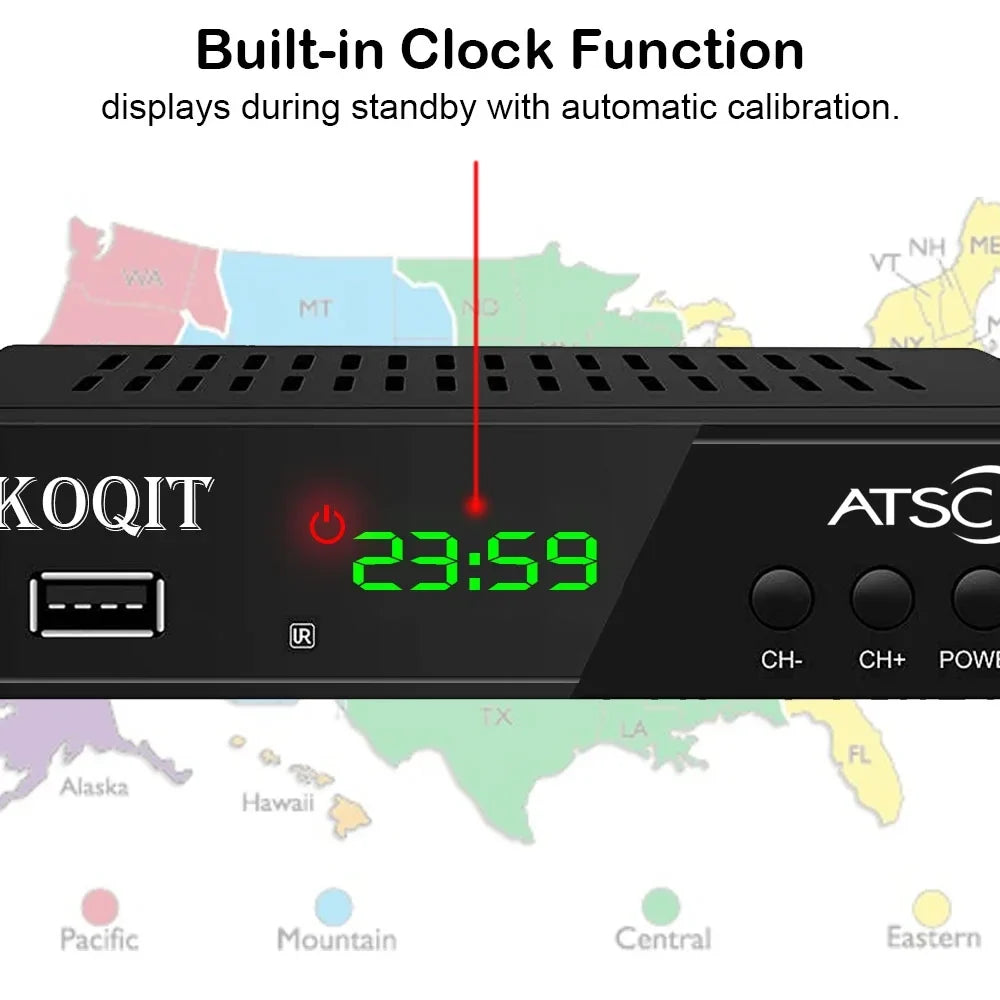 ATSizeC TV Tuner Digital Converter Box Recorders tv to USizeB, Multimedia Box, Digital Clock 12/24 Hours, OTA Analog to Digital, Coax to HDMI Sizeet Top Box