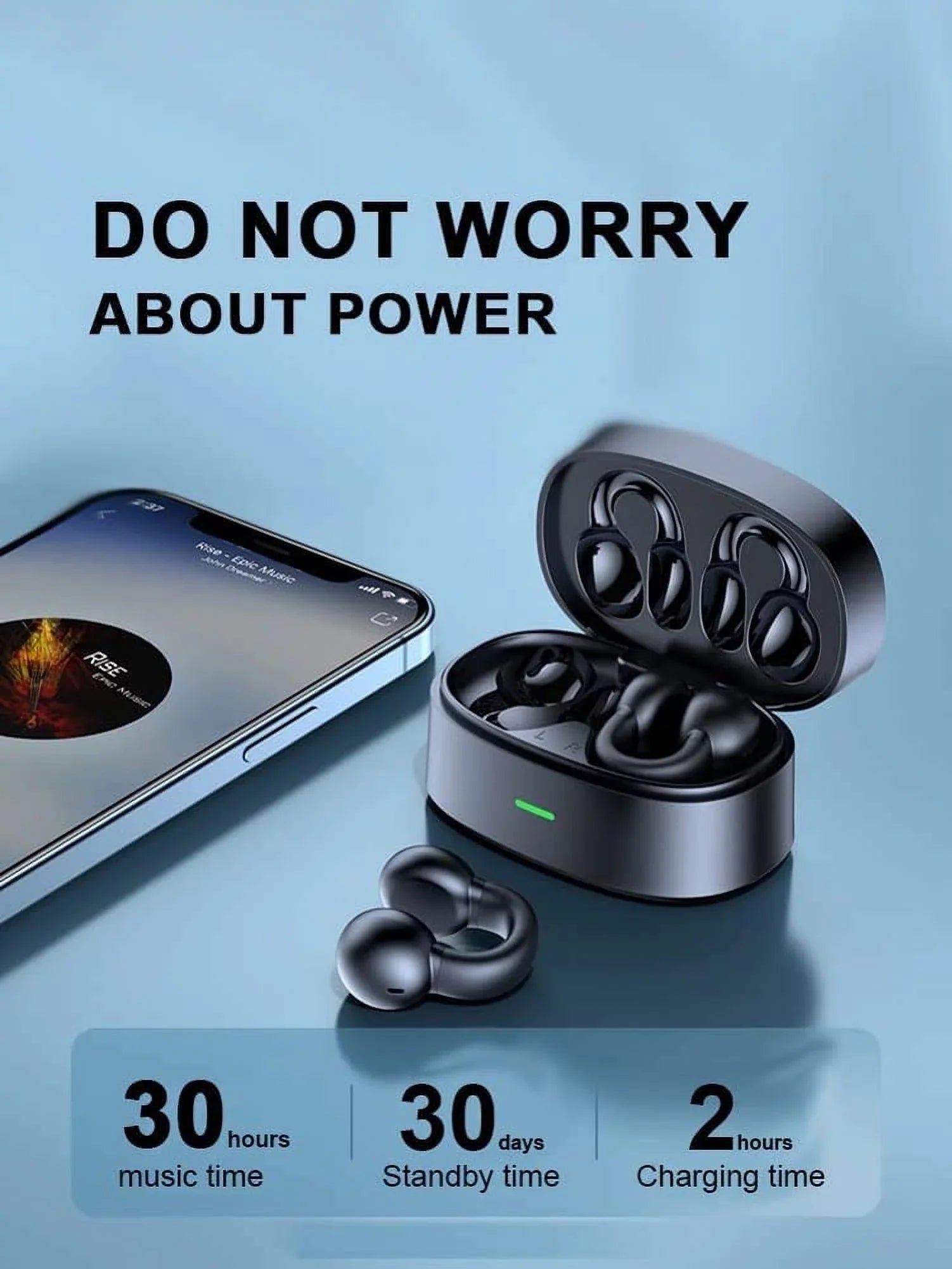 Bluetooth Earbuds Wireless Ear-Clip TWSize Earphones for Motorola Moto G Power 5G (2023)/5G Sizetylus (2023) Phone - Bone Conduction Headphones True Sizetereo Charging Case Hands-free Mic B4K