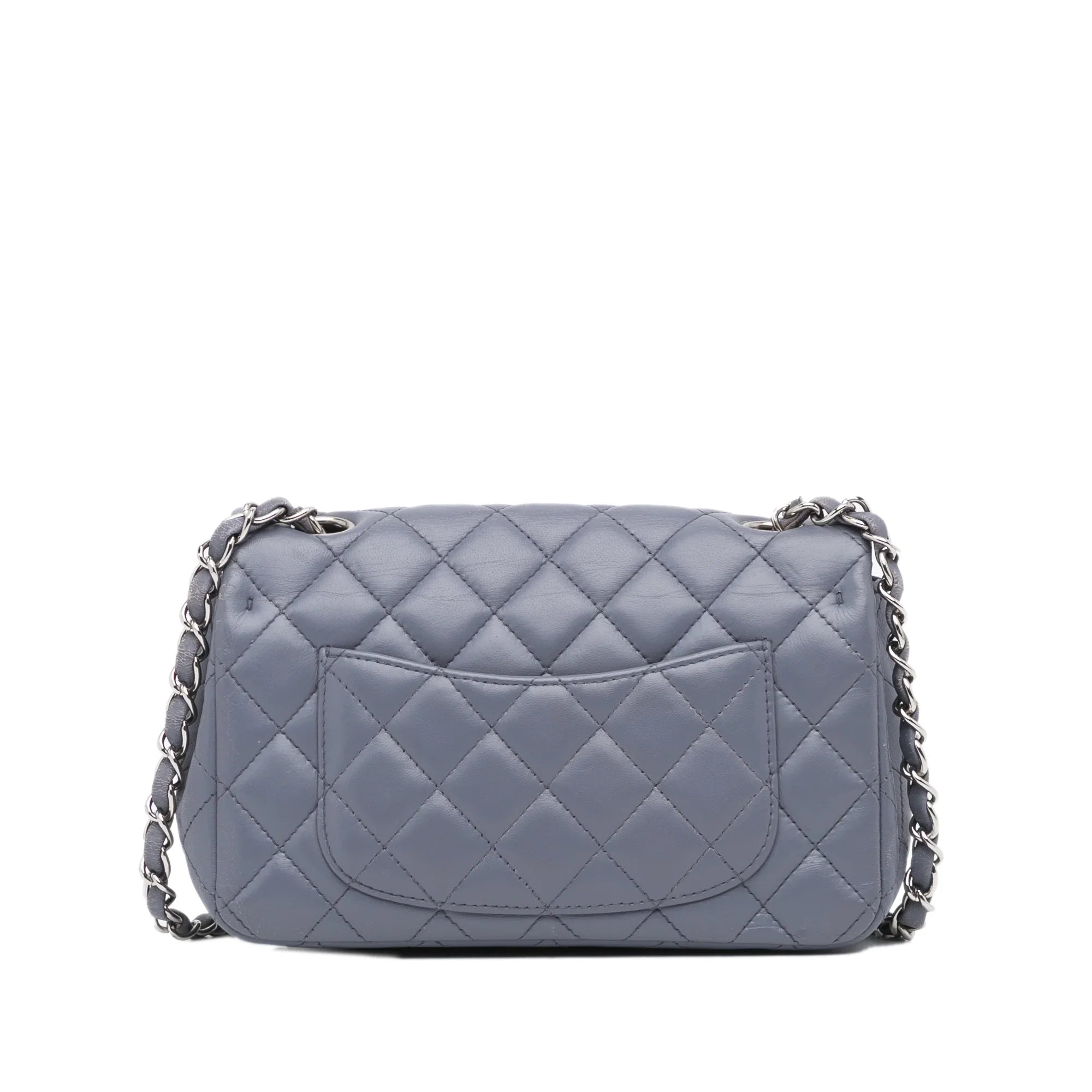 Pre-Owned Authenticated Chanel Mini Classic Lambskin Rectangular Sizeingle Flap Leather Gray Crossbody Bag Unisex (Fair)