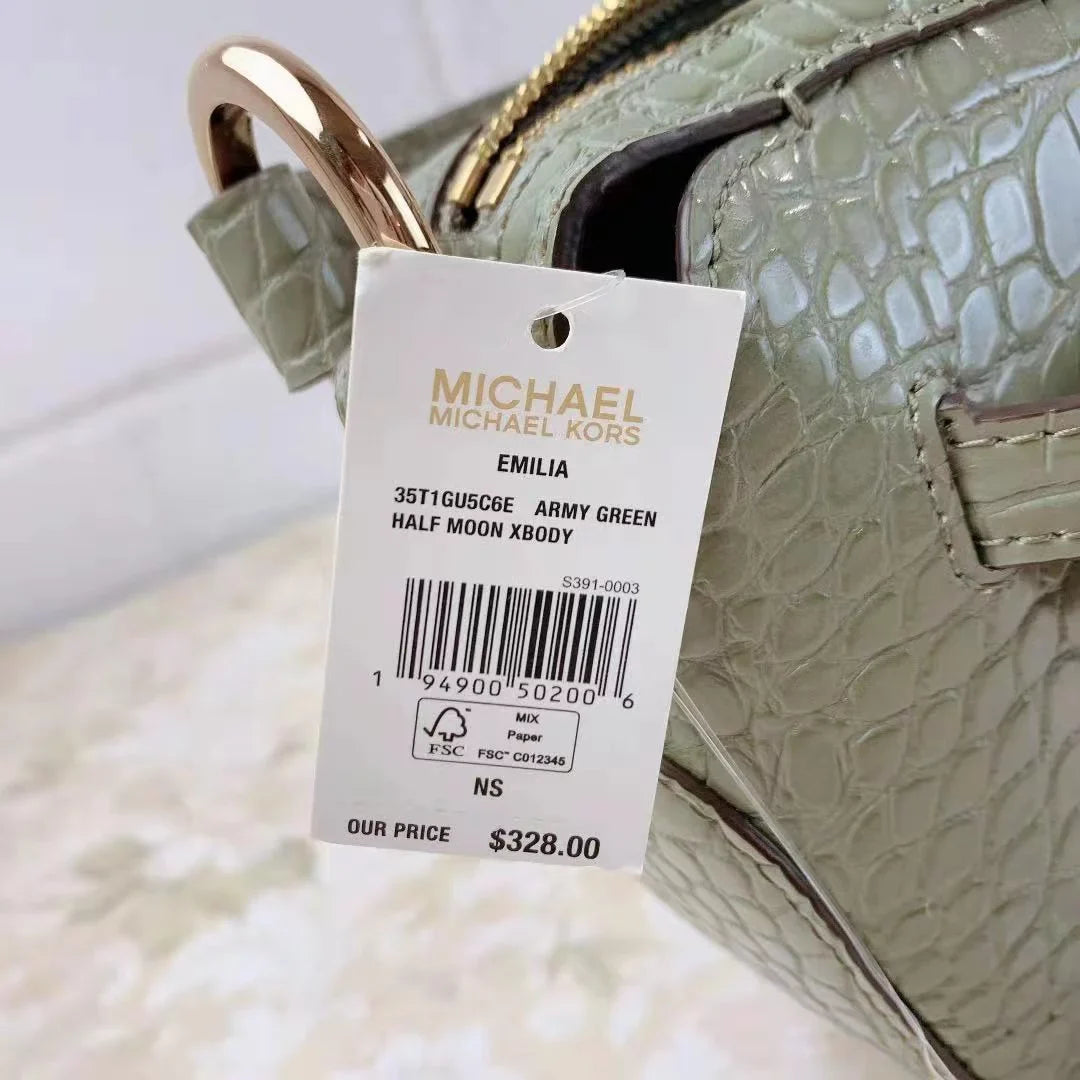 Michael Kors Emilia 35T1Gu5C6E Half Moon Crossbody Bag In Army Green