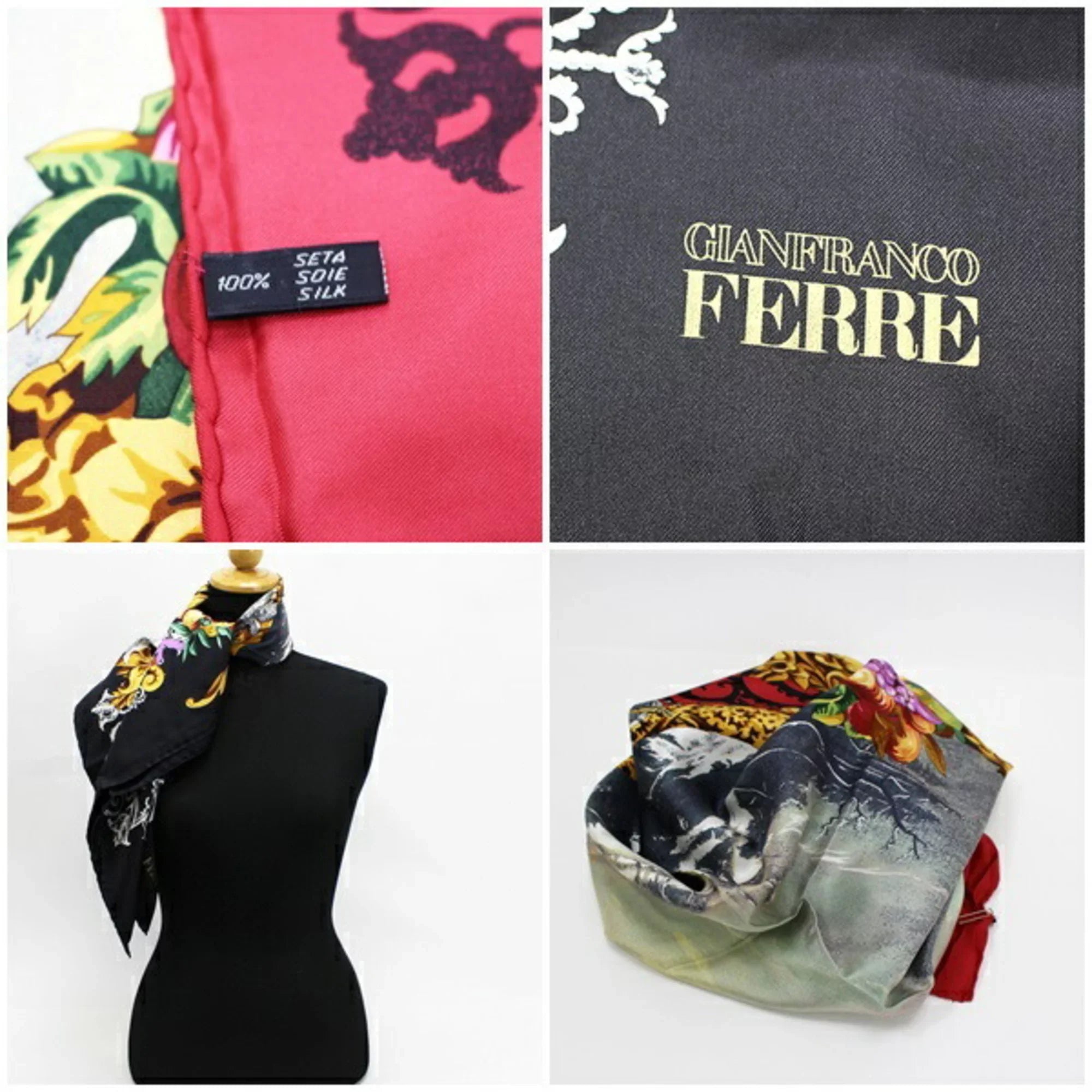 Pre-Owned Gianfranco Ferré Sizeilk Sizecarf Sizetole Red x Black Multicolor GIANFRANCO FERRE Ladies (Good)