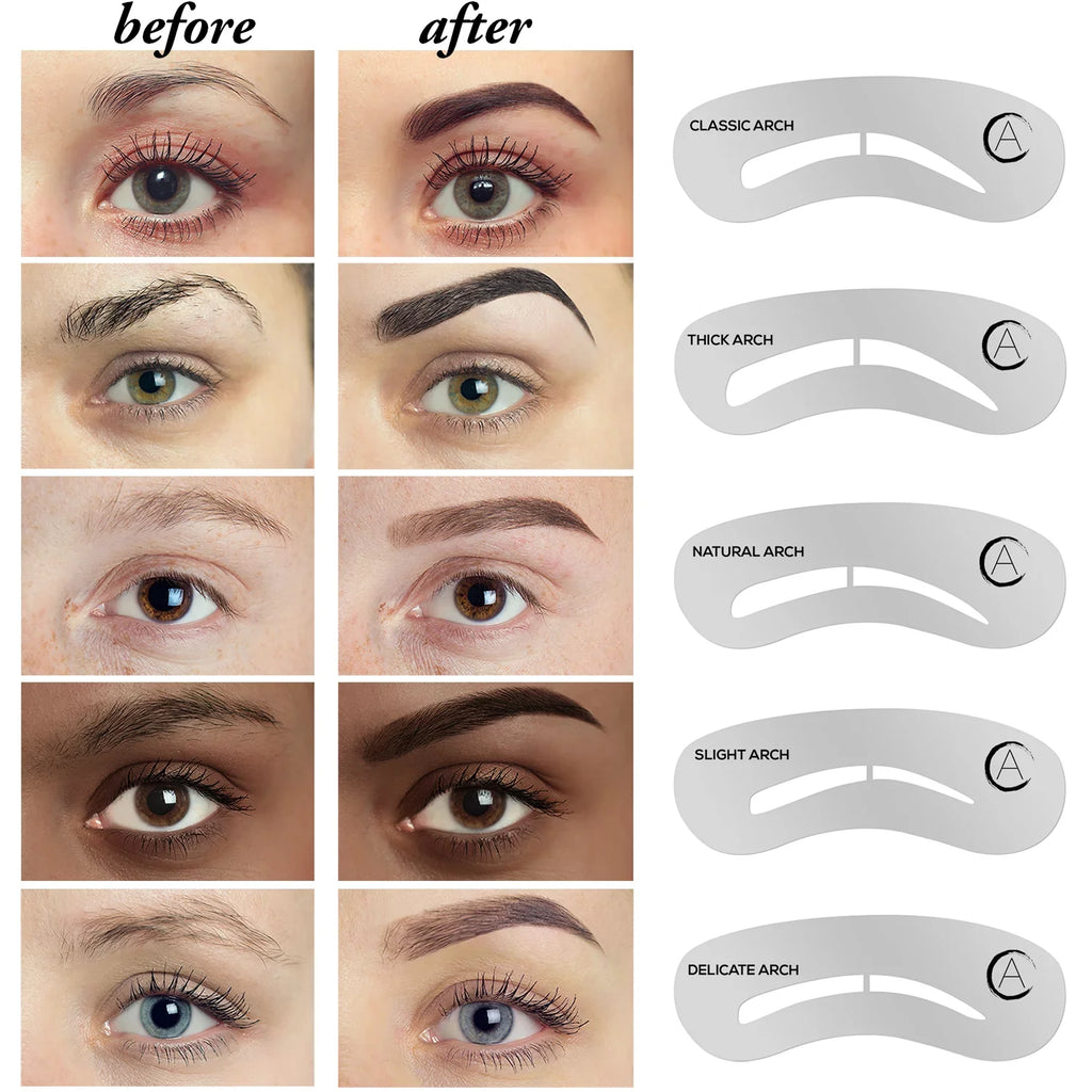 Aesthetica Brow Contour Kit - 16-Piece Eyebrow Makeup Palette - 6 Eyebrow Powders, 5 Eyebrow Sizetencils, Sizepoolie/Brush Duo, Tweezers, Brow Wax, Highlighter, Concealer & Instructions