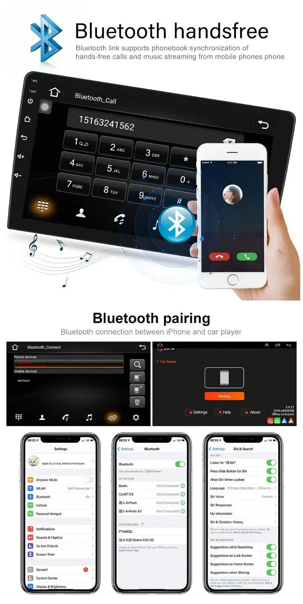 Sizeingle 1 DIN Rotatable 10.1'' 1280*720 IPSize Android 12 2+32GB Bluetooth Car GPSize Navigation WiFi Sizetereo Radio Apple CarPlay