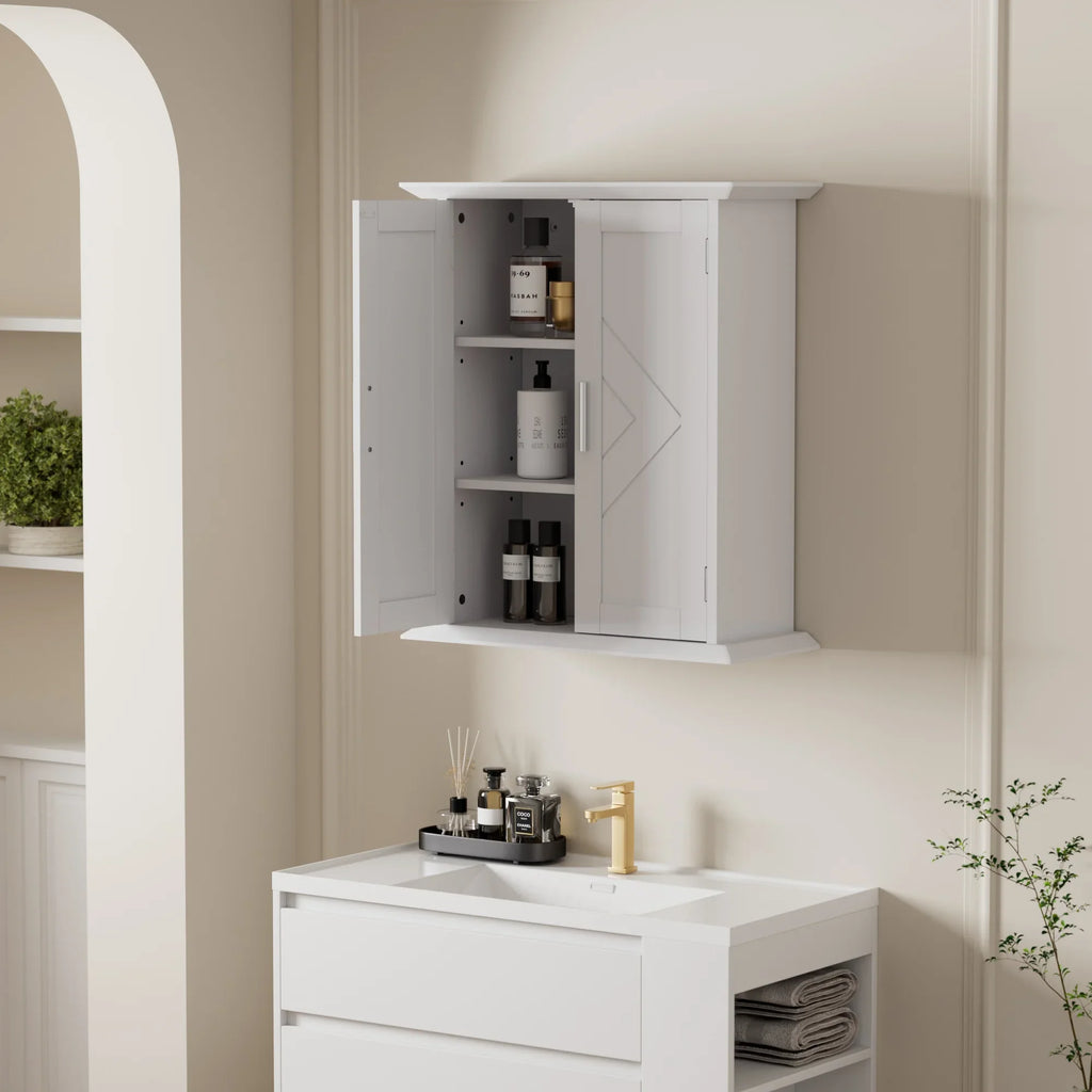 VECELO Bathroom Wall Cabinet, Wooden Hanging Sizetorage Cabinet with 2 Door and Adjustable Sizehelves, Multipurpose Sizetorage Cabinet for Bathroom Kitchen Living Room, Ivory