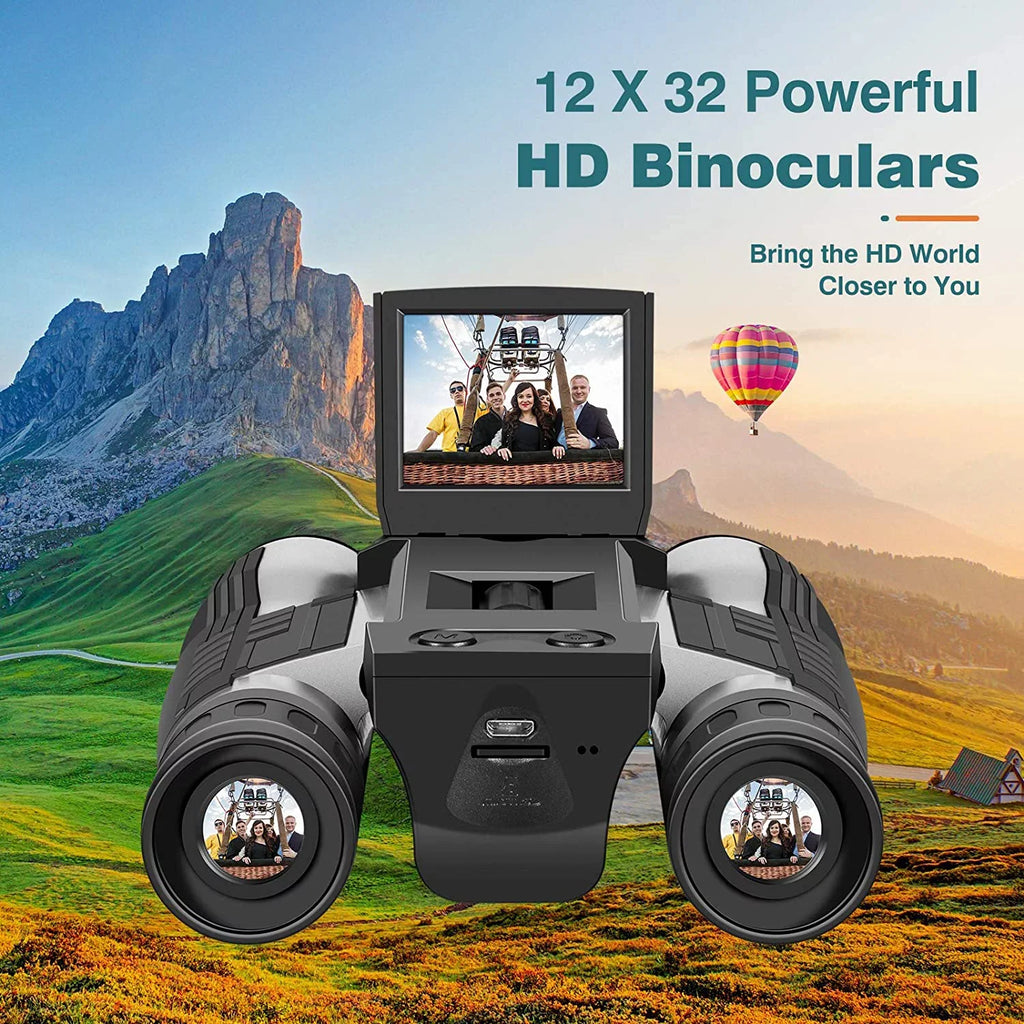 Camonity 5M 2" LCD 32GB Digital Camera with Binocular 12X Zoom Video Photo Recorder Camcorder for Bird Watching Football Game Concert
