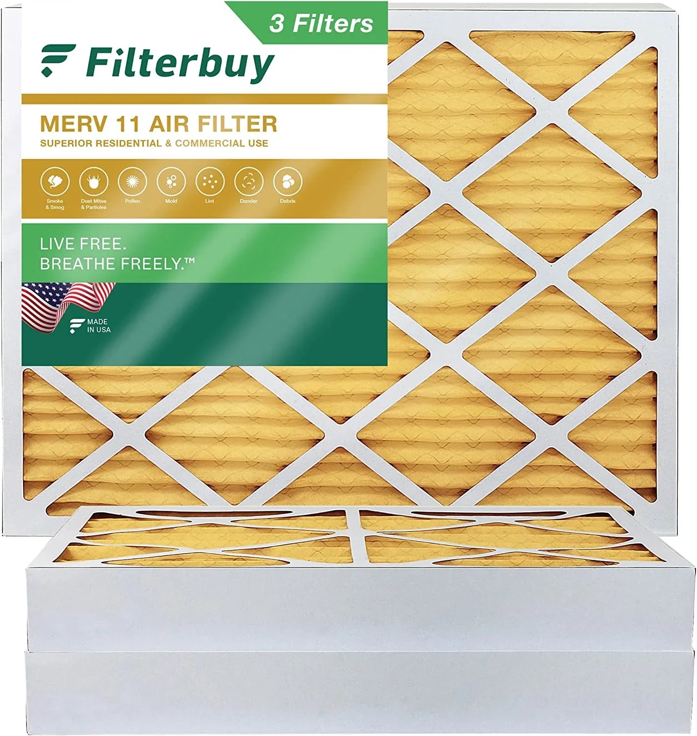 Filterbuy 16x20x4 MERV 11 Pleated HVAC AC Furnace Air Filters (3-Pack)