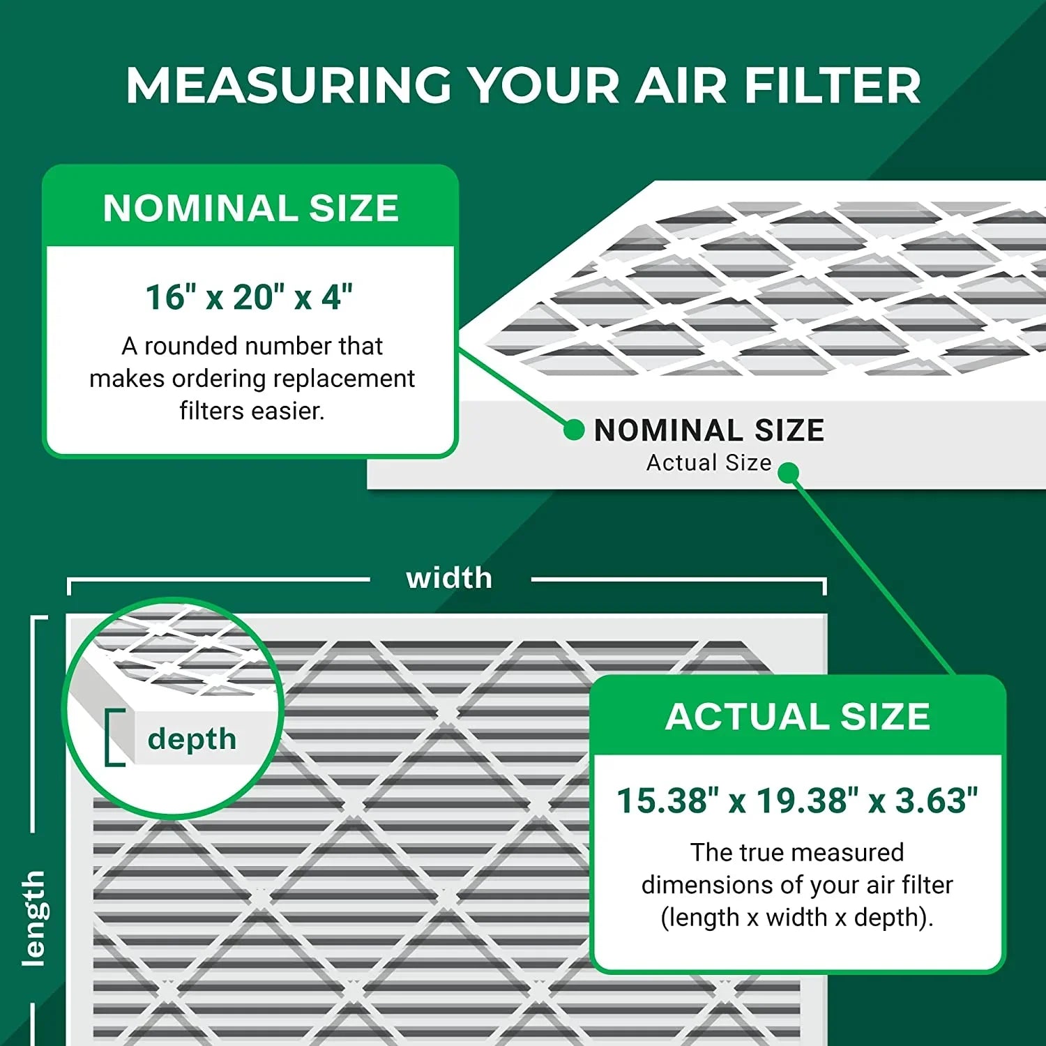 Filterbuy 16x20x4 MERV 11 Pleated HVAC AC Furnace Air Filters (3-Pack)