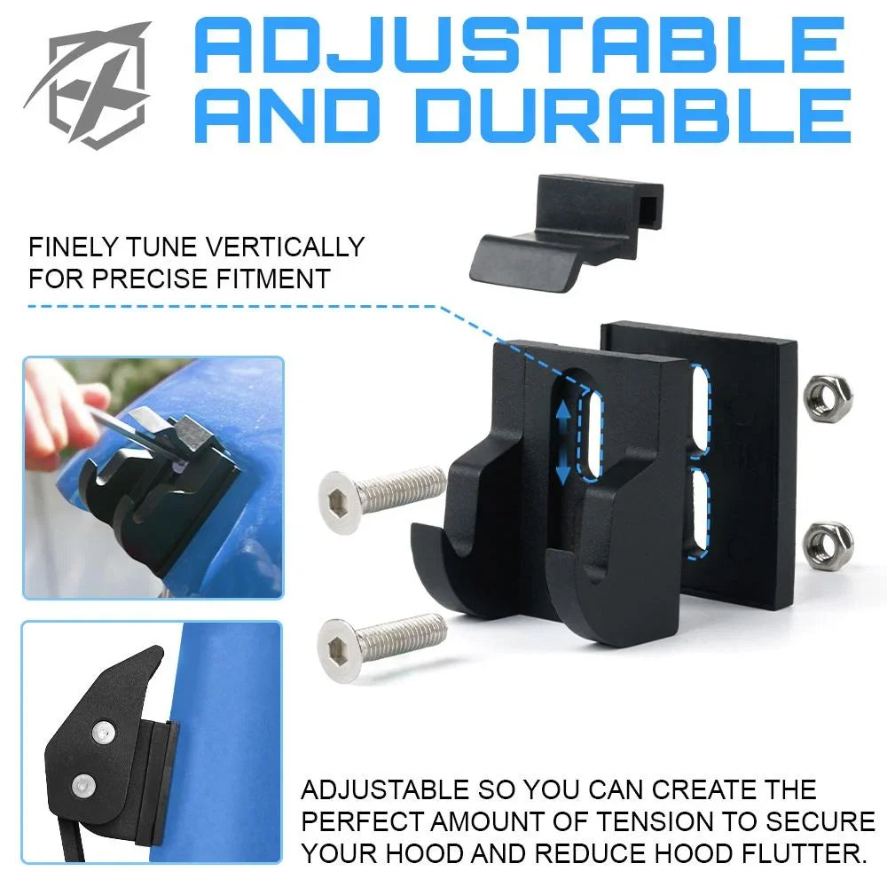 Xprite Black Aluminum Hood Latch Kit with U.Size. Flag for 2007-2018 Jeep Wrangler JK & 2018+ Jeep Wrangler JL