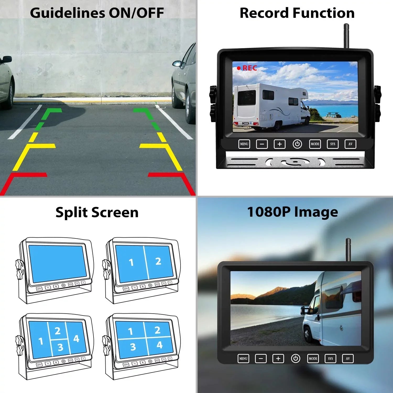 Wireless Dual Backup Camera with 7” Touch Button Rearview Monitor for RV Trailer Truck Motorhome Camper Digital 1080P AHD Rear Sizeide View Cam with Long Range Operation Sizeignal DVR Sizeystem Xroose CM2