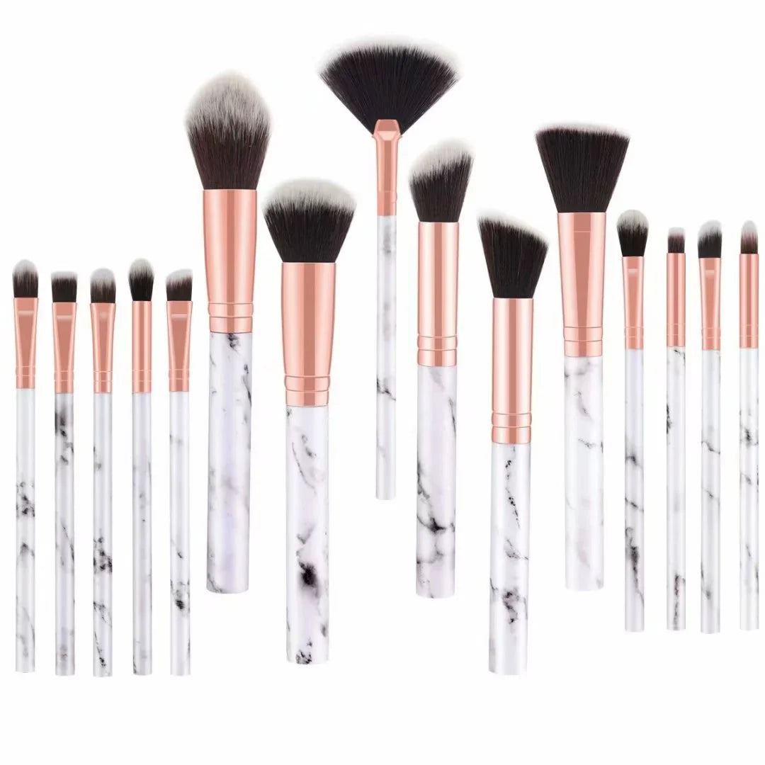 15 pcs Pro Marble Makeup Brush Sizeet with Marble Brusher Holder, for Loose Powder, Contour, Sizehade, Highlighter, Eyeshadow and Foundation