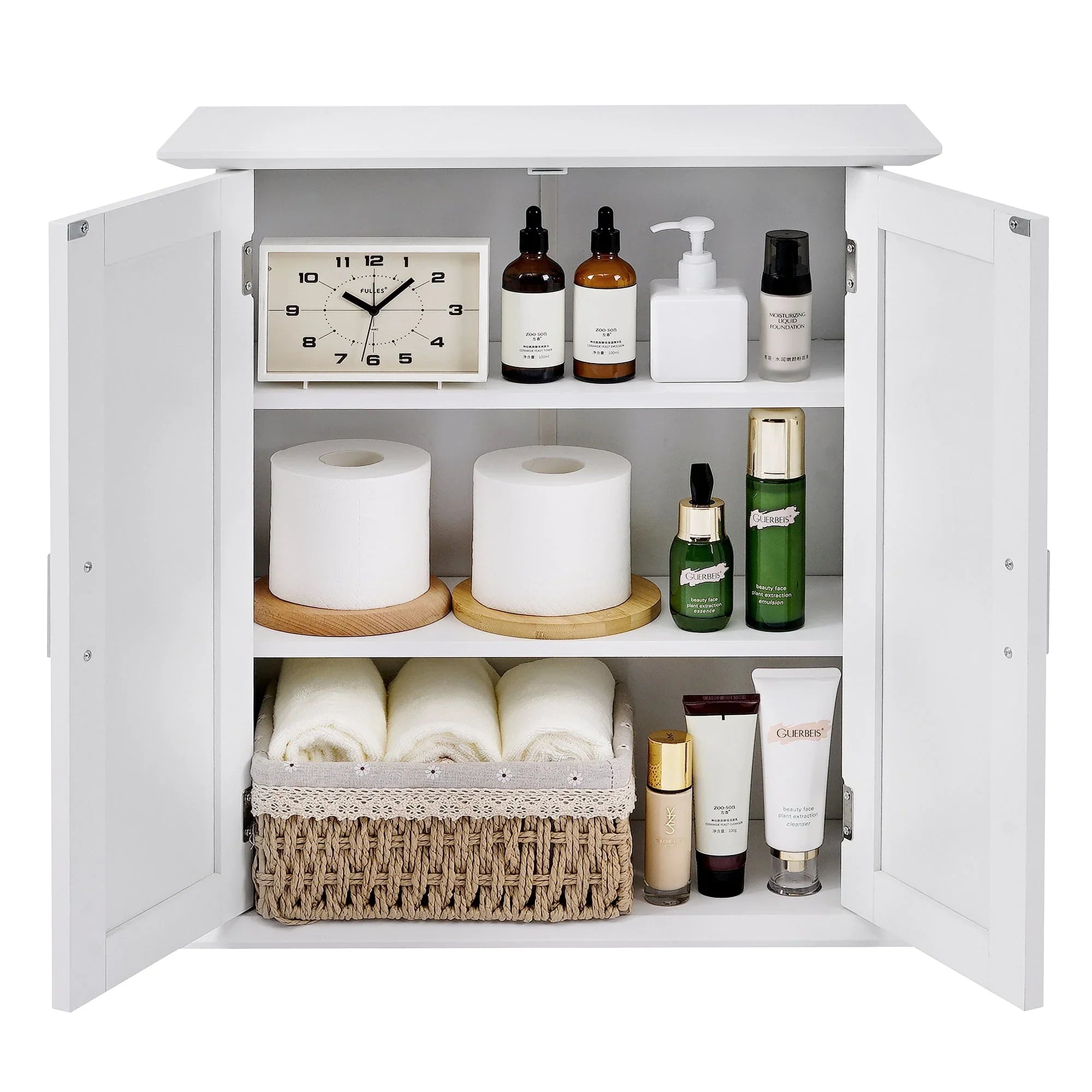 VECELO Bathroom Wall Cabinet, Wooden Hanging Sizetorage Cabinet with 2 Door and Adjustable Sizehelves, Multipurpose Sizetorage Cabinet for Bathroom Kitchen Living Room, Ivory