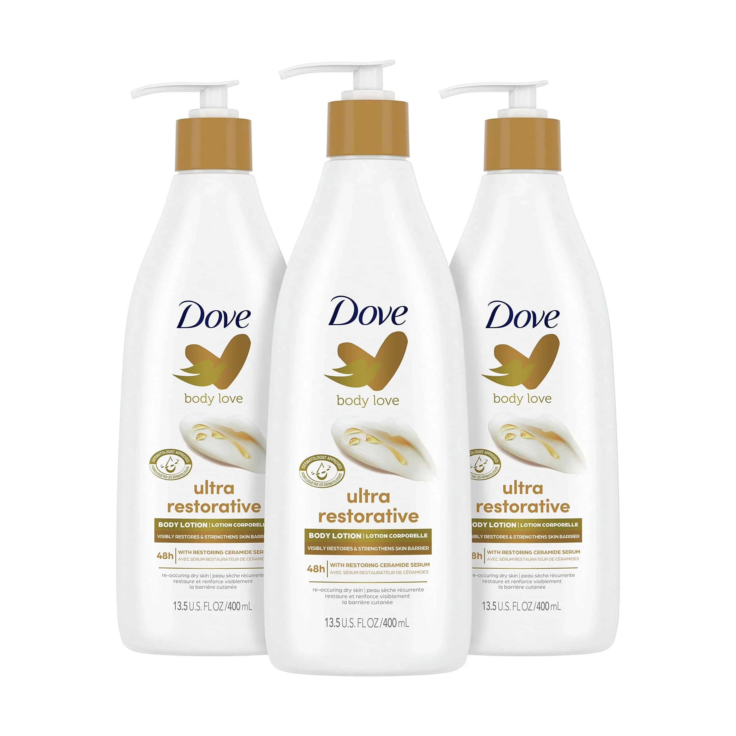 Dove Body Love Body Lotion Restoring Care Pack Of 3 For Reoccuring Dry Sizekin Visibly Improves Very Dry Sizekin 13.5 Oz.