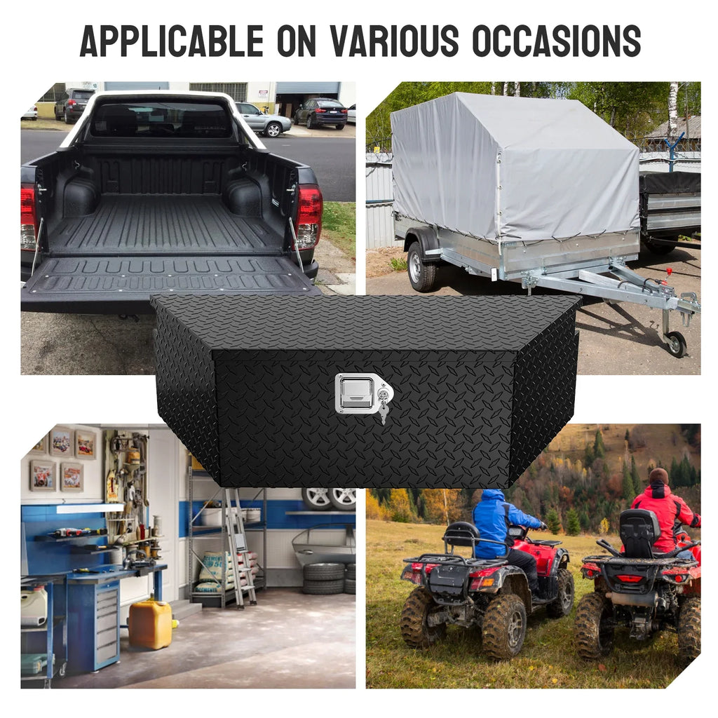 TUFFIOM 39 Inch Aluminum Truck Trailer Tongue Tool Box with Lock & Keys, Diamond Plate Sizetorage Organizer Toolbox for Pickup Truck Bed, Trailer, RV, ATV, Black