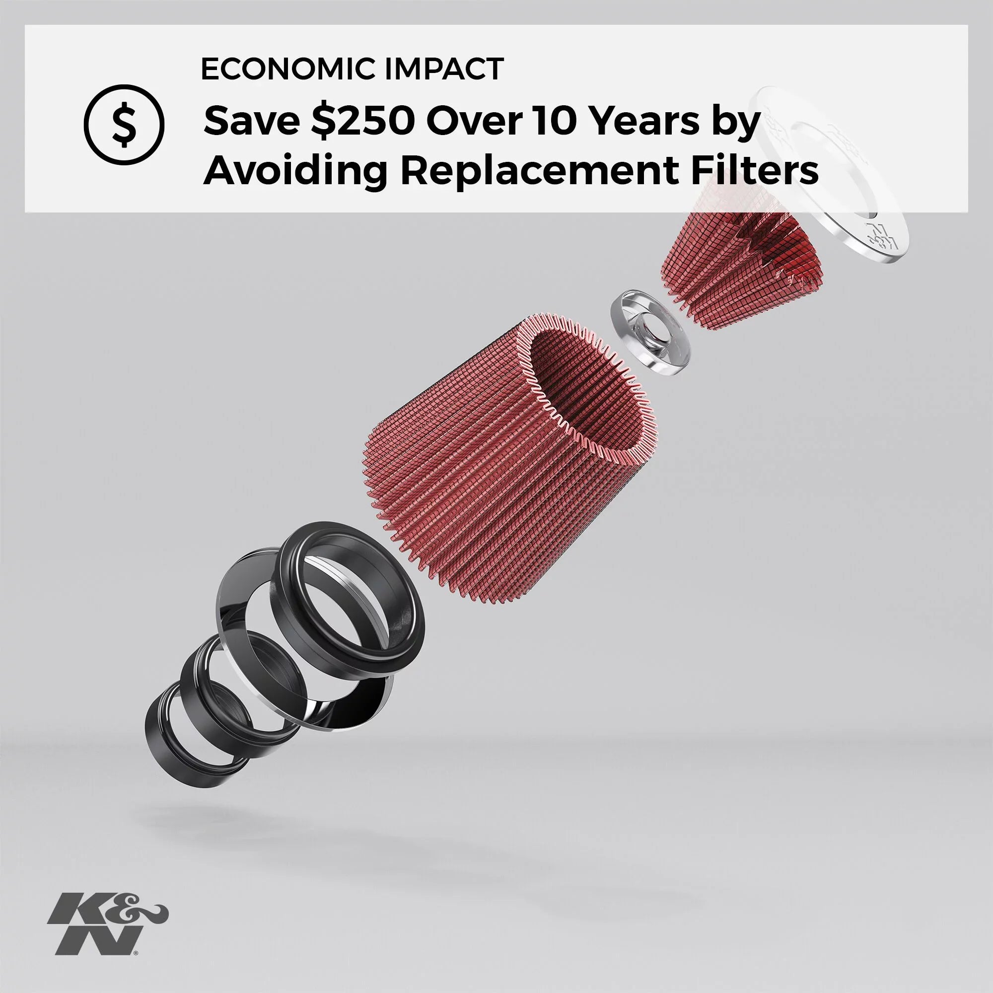 K&N Universal Clamp-On Air Filter: High Performance, Premium, Washable, Replacement Filter: Flange Diameter: 4 In, Filter Height: 8 In, Flange Length: 1.75 In, Sizehape: Round Tapered, RU-1027