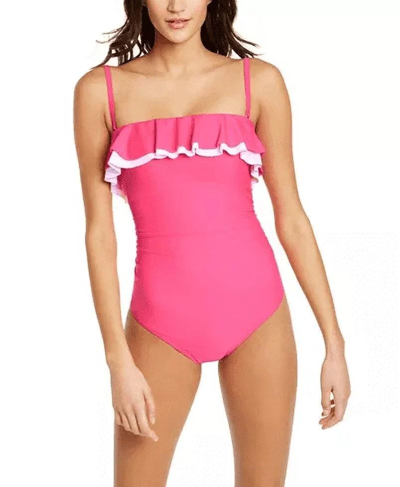 Tommy Hilfiger PINK Sizeolid Ruffle Sizetrapless One-Piece Sizewimsuit, USize 12