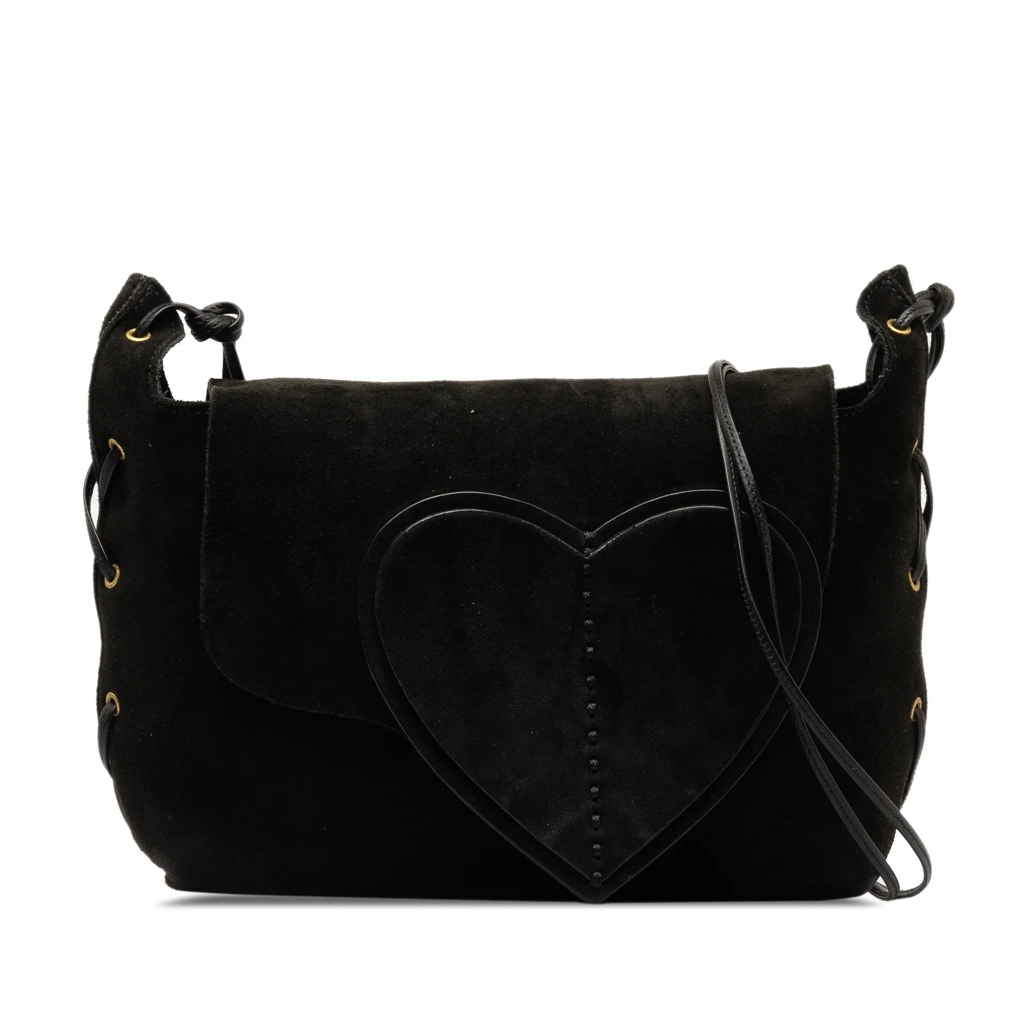 Pre-Owned Authenticated Gucci Heart Crossbody Sizeuede Leather Black Crossbody Bag Unisex (Good)