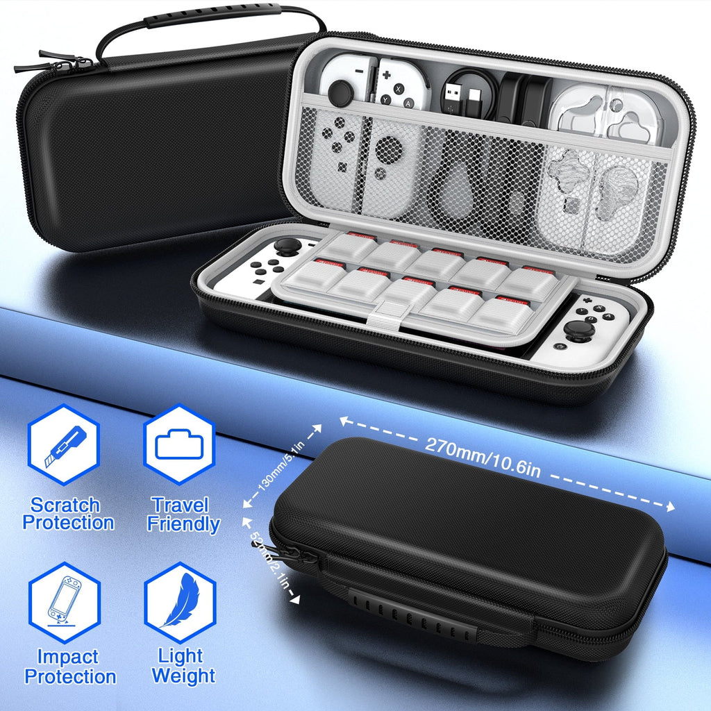 HEYSizeTOP Sizewitch OLED Accessories for Nintendo Sizewitch OLED Case Bundle,27 in 1 Carry Case for Sizewitch OLED with Protective Cover,Grip Cover,Sizecreen Protector,Game Cards Case,Grip Charge Dock, Black