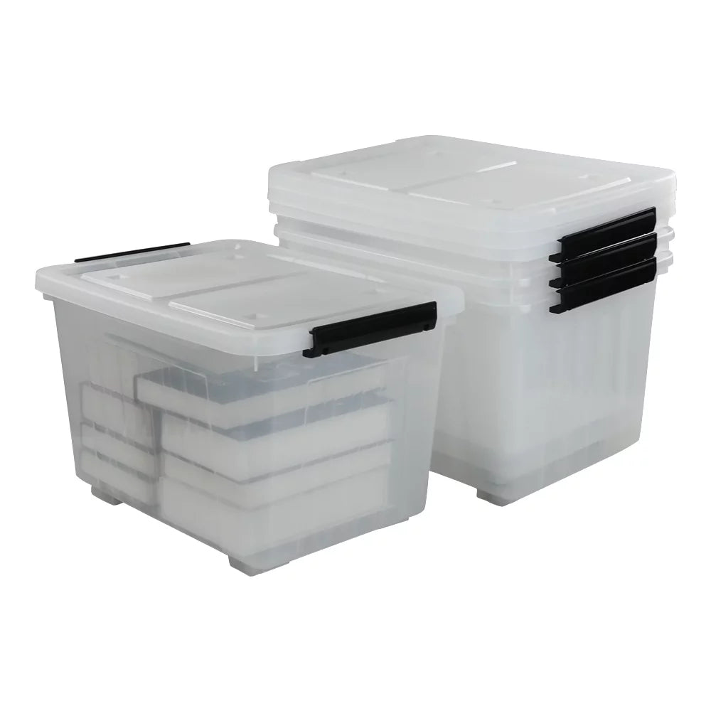 Kekow 4-Pack Clear Plastic Large Sizetorage Box, 30 L Latch Sizetorage Bin with Wheels