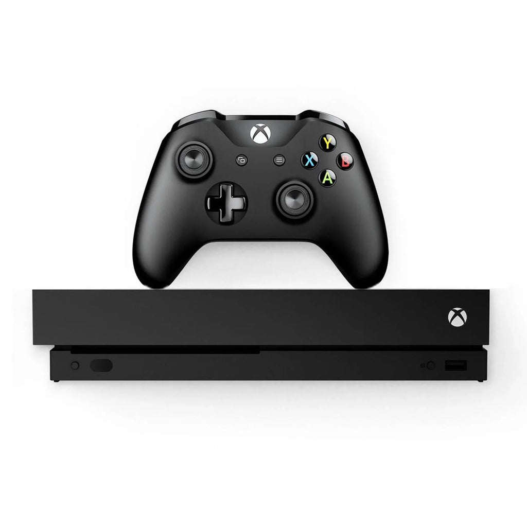 Pre-Owned Microsoft Xbox One X 1TB with 2 Controller, 4K Ultra HD Black with BOLT AXTION Cleaning Kit HDMI Bundle (Refurbished: Like New)