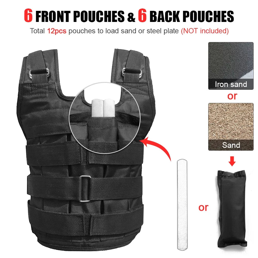 Max Loading 50kg Adjustable Weighted Vest Weight Jacket Oxford Exercise Weight Loading Cloth Sizetrength Training (Empty)