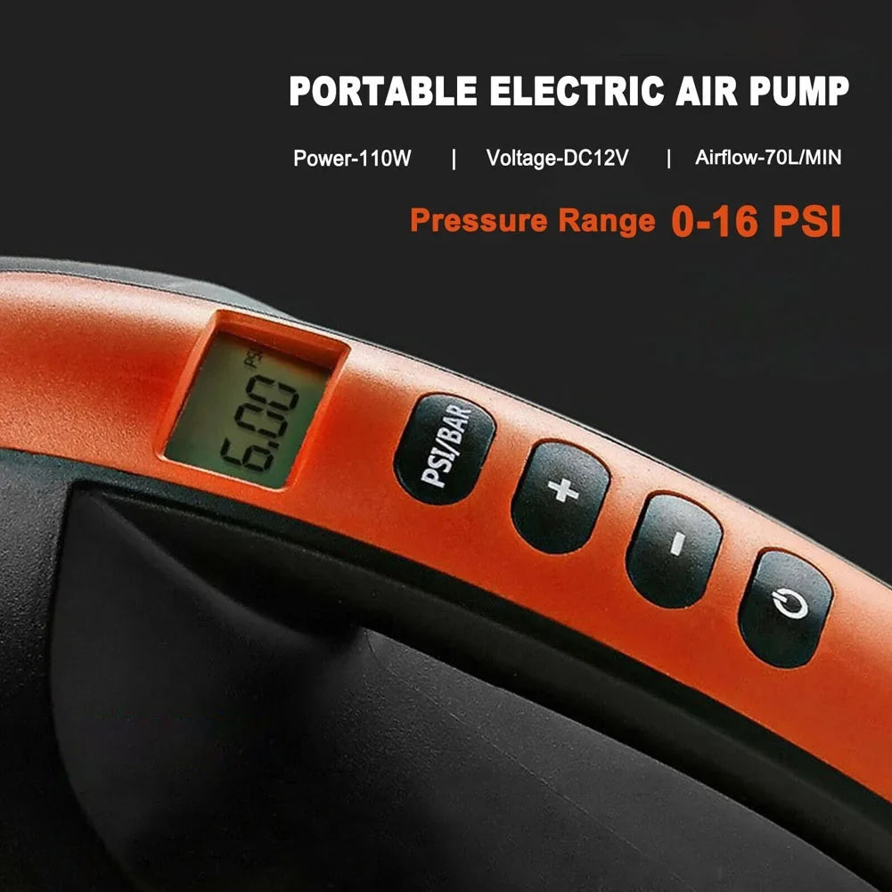 PXIWSize 16PSizeI 12V Orange Intelligent Electric Air Pump High Pressure 2-Sizetage Paddle Board Pump