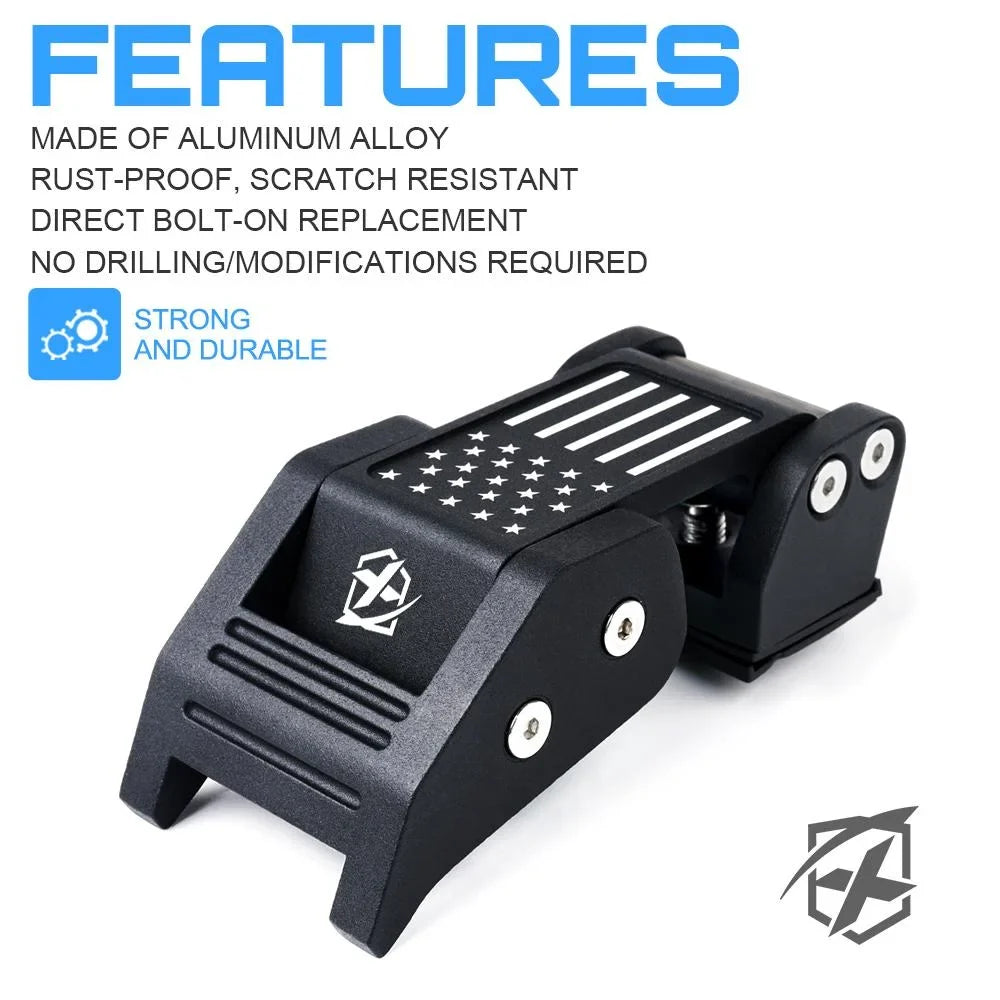 Xprite Black Aluminum Hood Latch Kit with U.Size. Flag for 2007-2018 Jeep Wrangler JK & 2018+ Jeep Wrangler JL