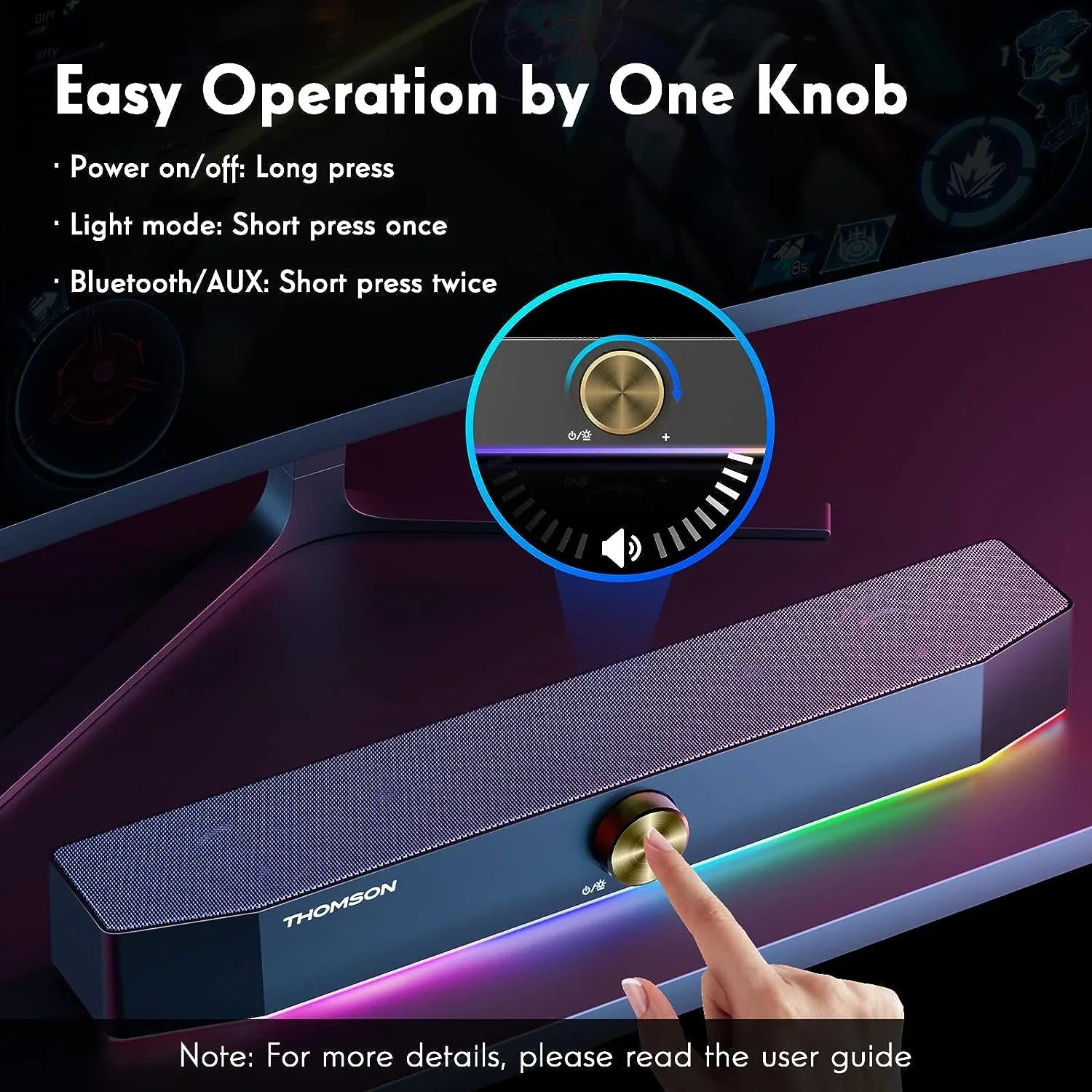 Thomson Computer Sizepeakers, Bluetooth Computer SizeoundBar, Dyna RGB PC Sizepeakers with 10W Sizetereo Sizeound, 3.5mm Aux-in