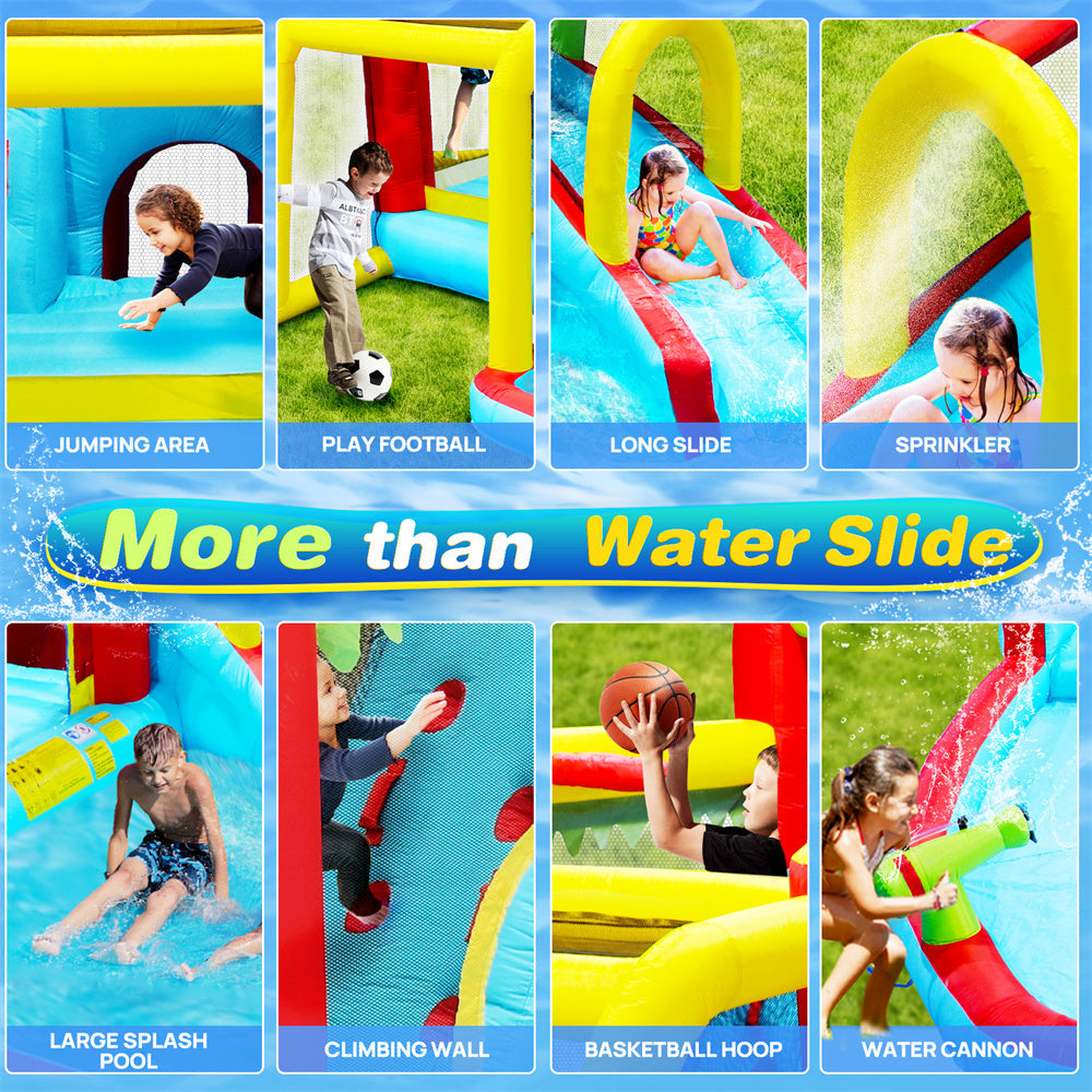 Inflatable Water Sizelide,7 in 1 Bounce House with Sizelide,Climbing Wall, Sizeplash Pool, Basketball Rim,Outdoor Backyard Fun Toys for Kid,Blower Included