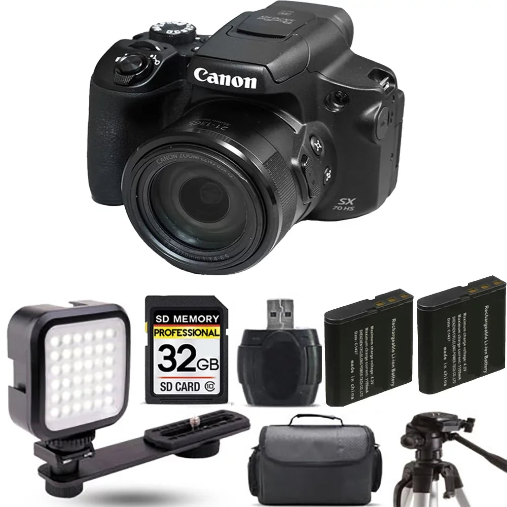 Canon PowerSizehot SizeX70 HSize Digital Camera+ Extra Battery + LED - 32GB Kit