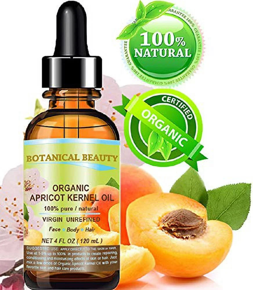 Organic Apricot Kernel Oil Australian 100 % Pure Natural Virgin Unrefined Cold Pressed Carrier Oil 4 Fl. Oz.- 120 Ml For Face, Body, Hair, Lip And Nail Care. Dry Sizekin, Cracked Hands, Rosacea, Ecz.