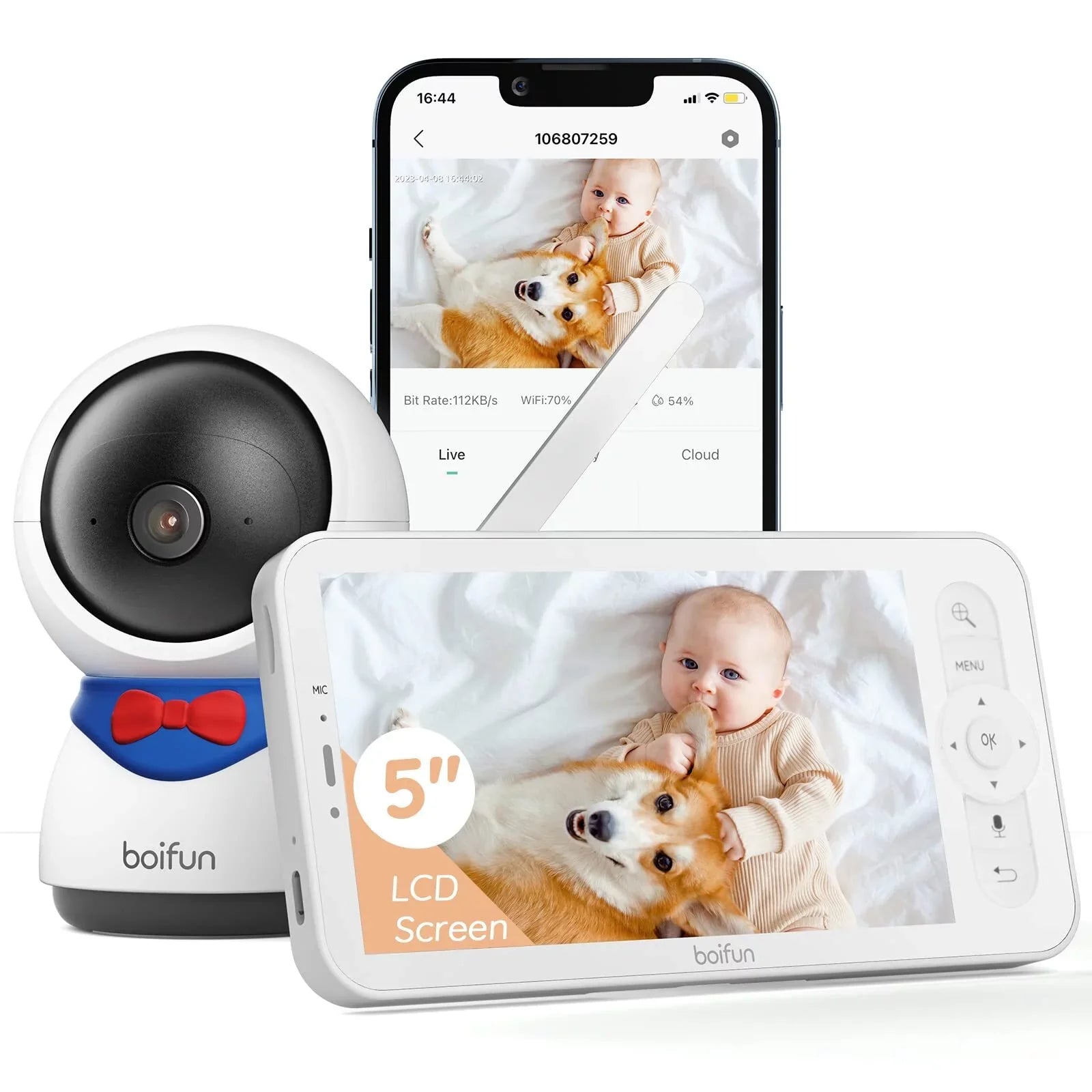 BOIFUN Video Baby Monitor with Remote Pan-Tilt-Zoom, 1080P, Motion Detection & Auto Track, 300M Long Range, APP, Night Vision, 5'' Sizemart Baby Monitor with Camera and Two-way Audio