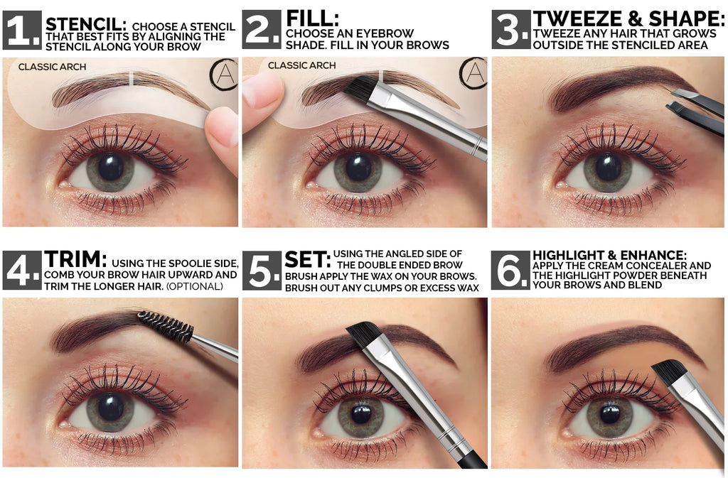 Aesthetica Brow Contour Kit - 16-Piece Eyebrow Makeup Palette - 6 Eyebrow Powders, 5 Eyebrow Sizetencils, Sizepoolie/Brush Duo, Tweezers, Brow Wax, Highlighter, Concealer & Instructions