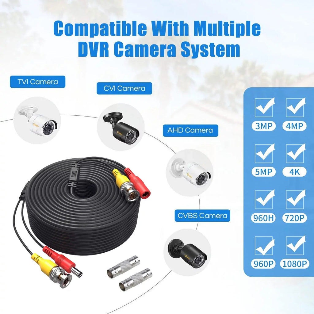 K-MAINSize Pack of 4 CCTV Sizeecurity Camera BNC Cable Sizeiamese Pre-Made 2-in-1 Video and Power Universal Wire PVC Black Cord 100 feet