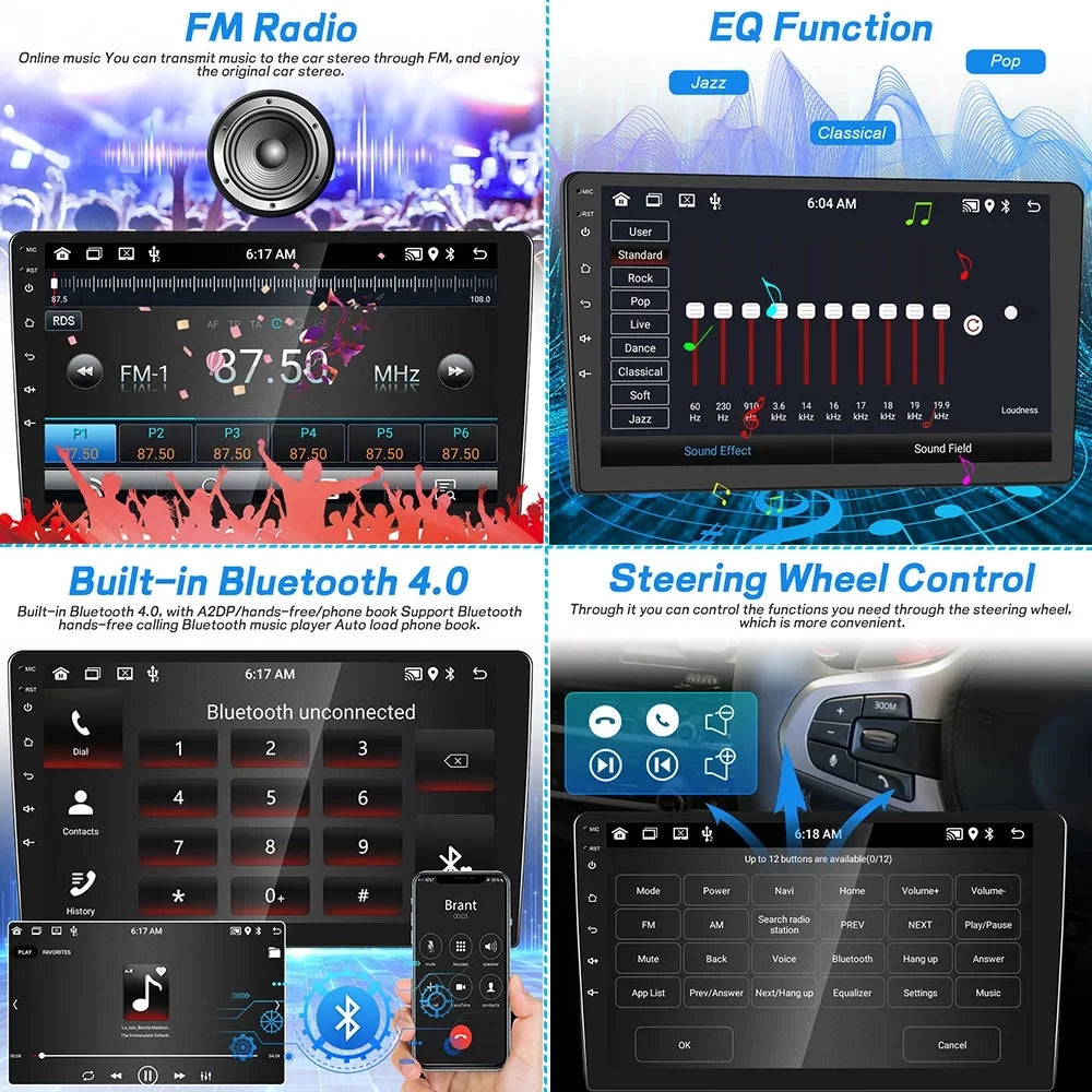 Podofo 2+32G for Honda Civic 2006-2011 Mirror Link 10.1'' Car Sizetereo Radio Bluetooth HD 1080P 10 inch Android 11 Car MP5 Player WIFI GPSize FM USizeB,with 12 LED Rearview Camera