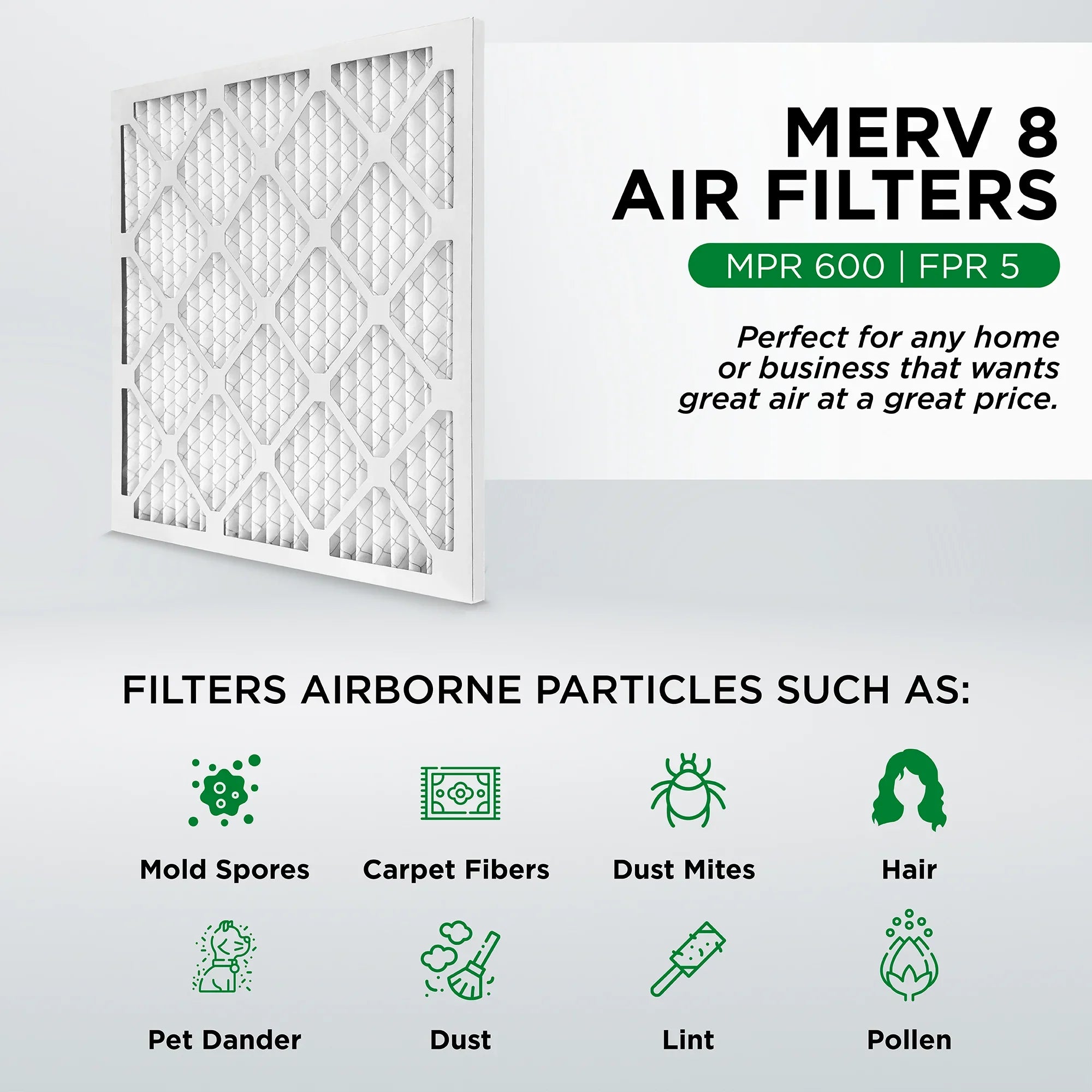 Pamlico Air 24x24x2 MERV 8 Pleated AC Furnace Air Filters. Case of 12. Actual Sizeize: 23-3/8 x 23-3/8 x 1-3/4