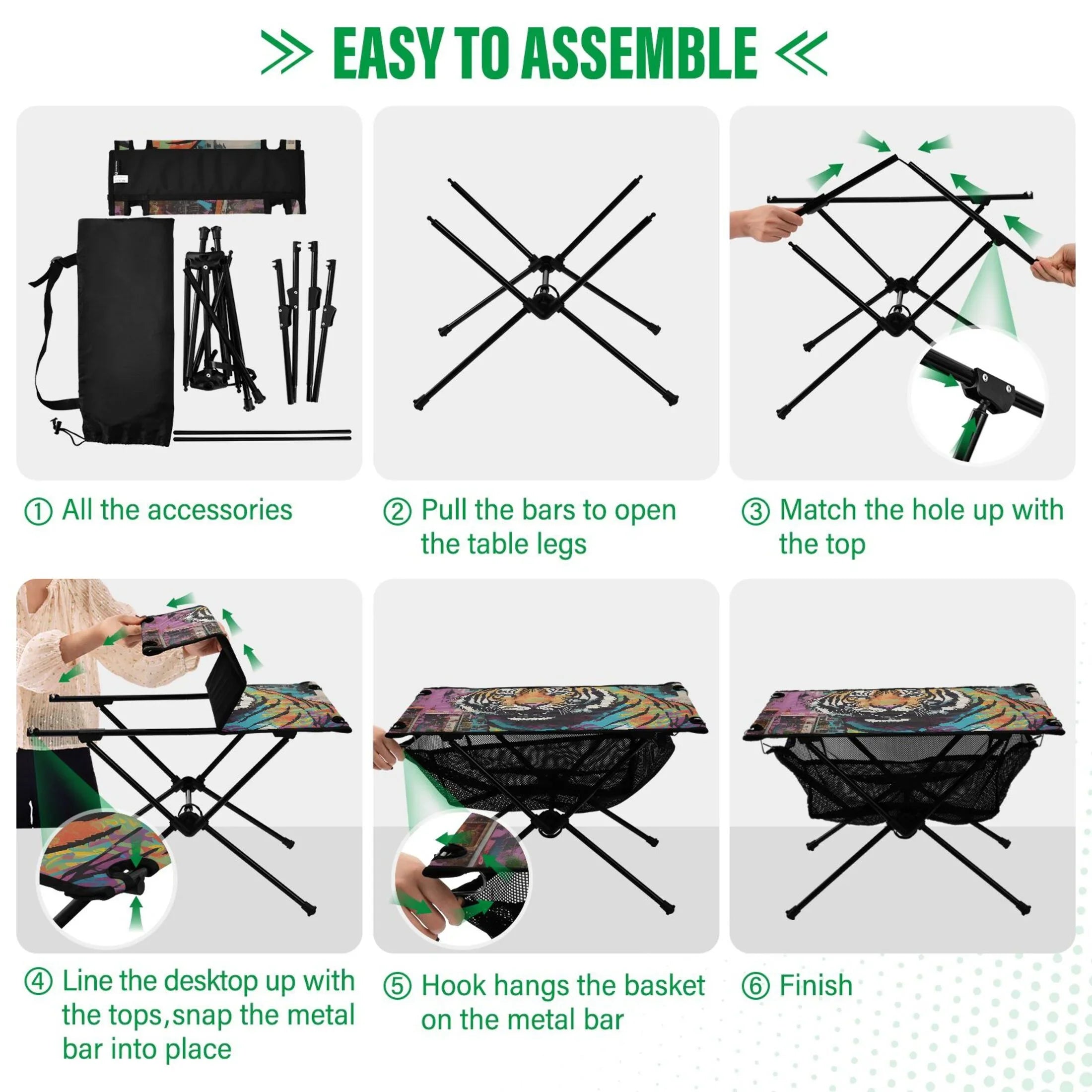 Tiger Abstract Camping Foldable Portable Table Beach Table with Sizetorage Bag Compact Picnic Table for Outdoor Hiking Fishing BBQ