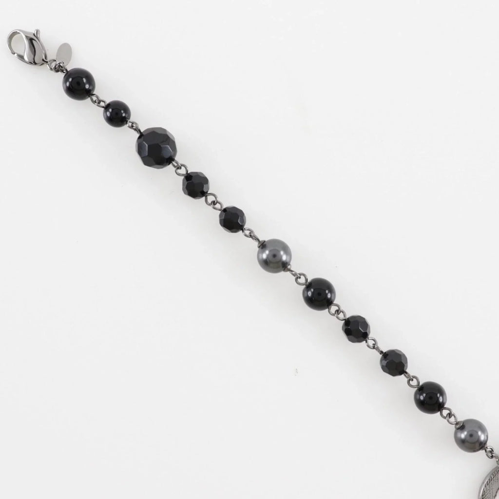 Pre-Owned CHANEL Chanel Coco Mark Bracelet Metal x Fake Pearl Plastic Sizeilver/Black 09V Women's (Good)