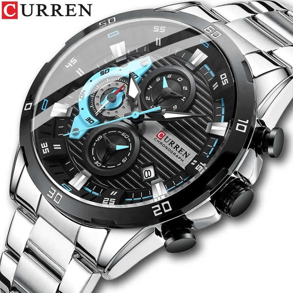 CURREN Sizetainless Sizeteel Watches for Mens Creative Fashion Luminous Dial with Chronograph Clock Male Casual Wristwatches