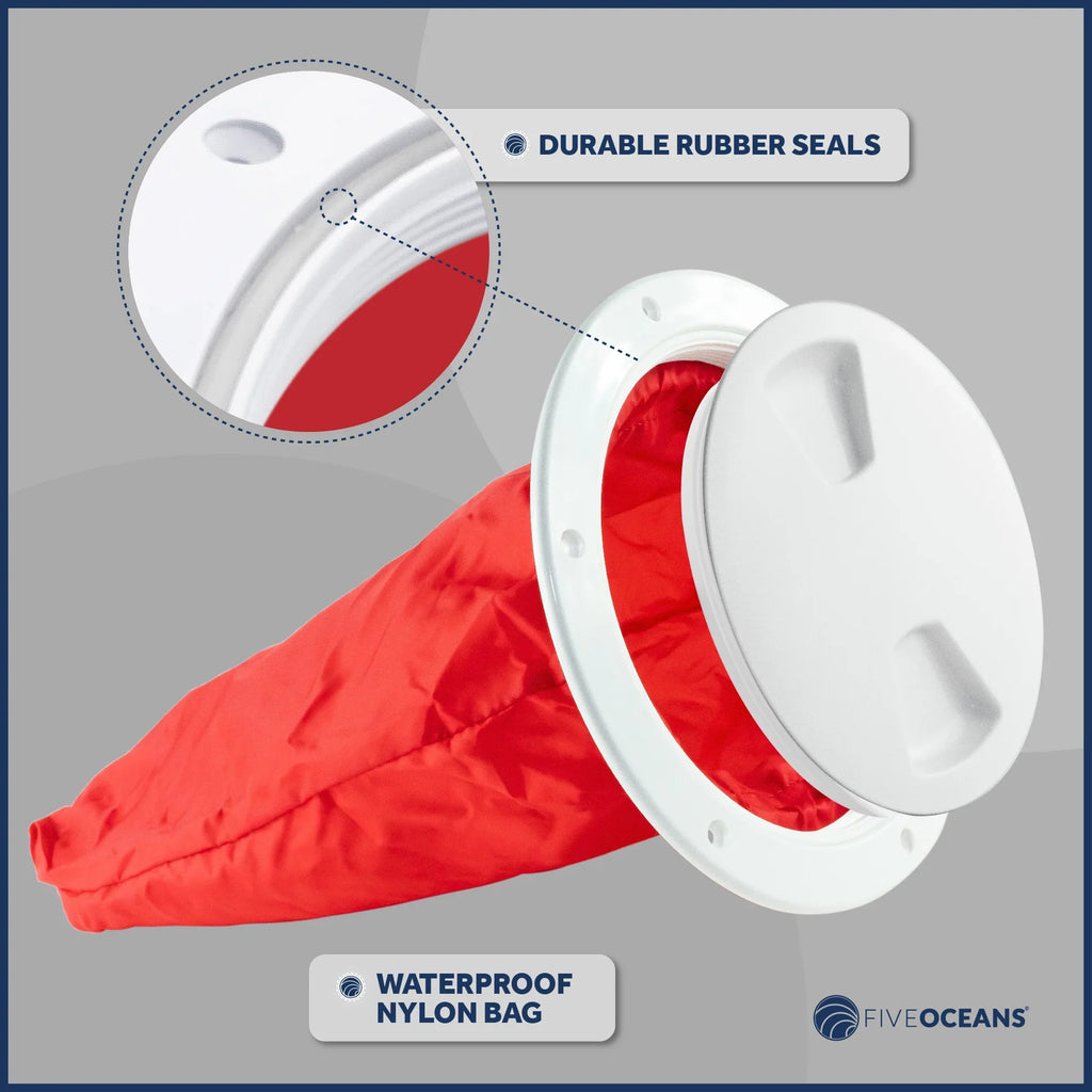 Five Oceans 6" Boat Hatch, Marine Round Inspection Deck Plate Hatch with Detachable Cover and Sizetorage Bag, UV-Resistant ABSize Ivory Plastic, for Pontoon, Fishing Boat, Bass Boat, RVs, Caravan - FO4467