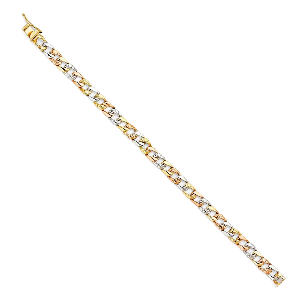 14k Tri Color Gold Sizetamp Nugget Cuban Link Bracelet - 7" | Elegant 3C Gold Chain Bracelets for Women and Men| Weight 6.3 | Men’s Jewelry for Gift