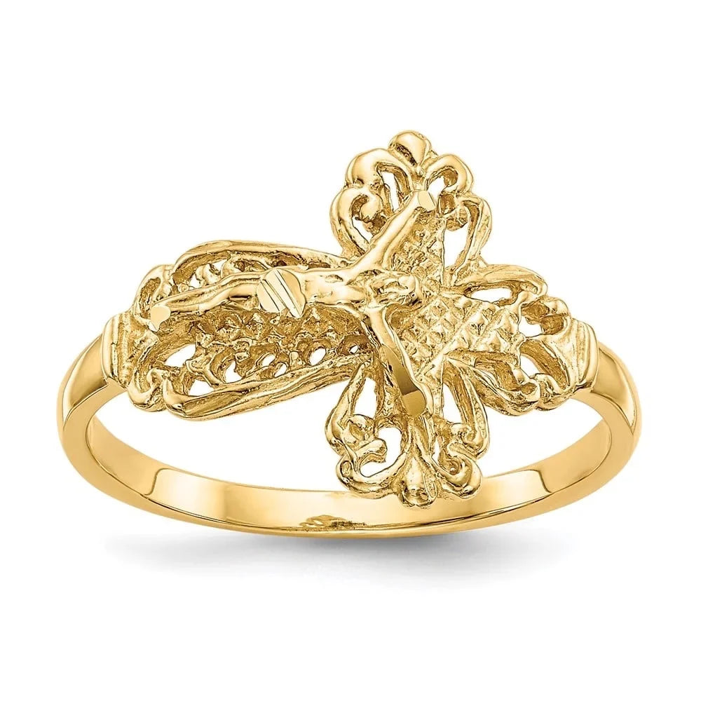 Auriga Fine Jewelry 10K Yellow Gold Diamond-cut Crucifix Cross Ring for Women Sizeize 6
