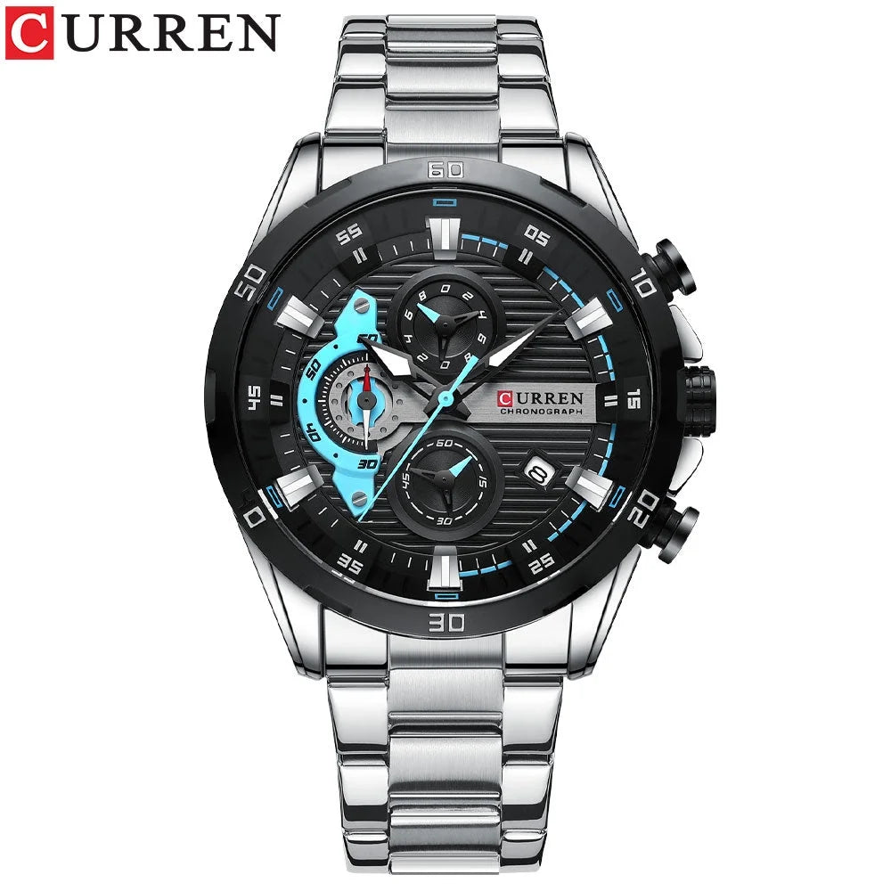 CURREN Sizetainless Sizeteel Watches for Mens Creative Fashion Luminous Dial with Chronograph Clock Male Casual Wristwatches