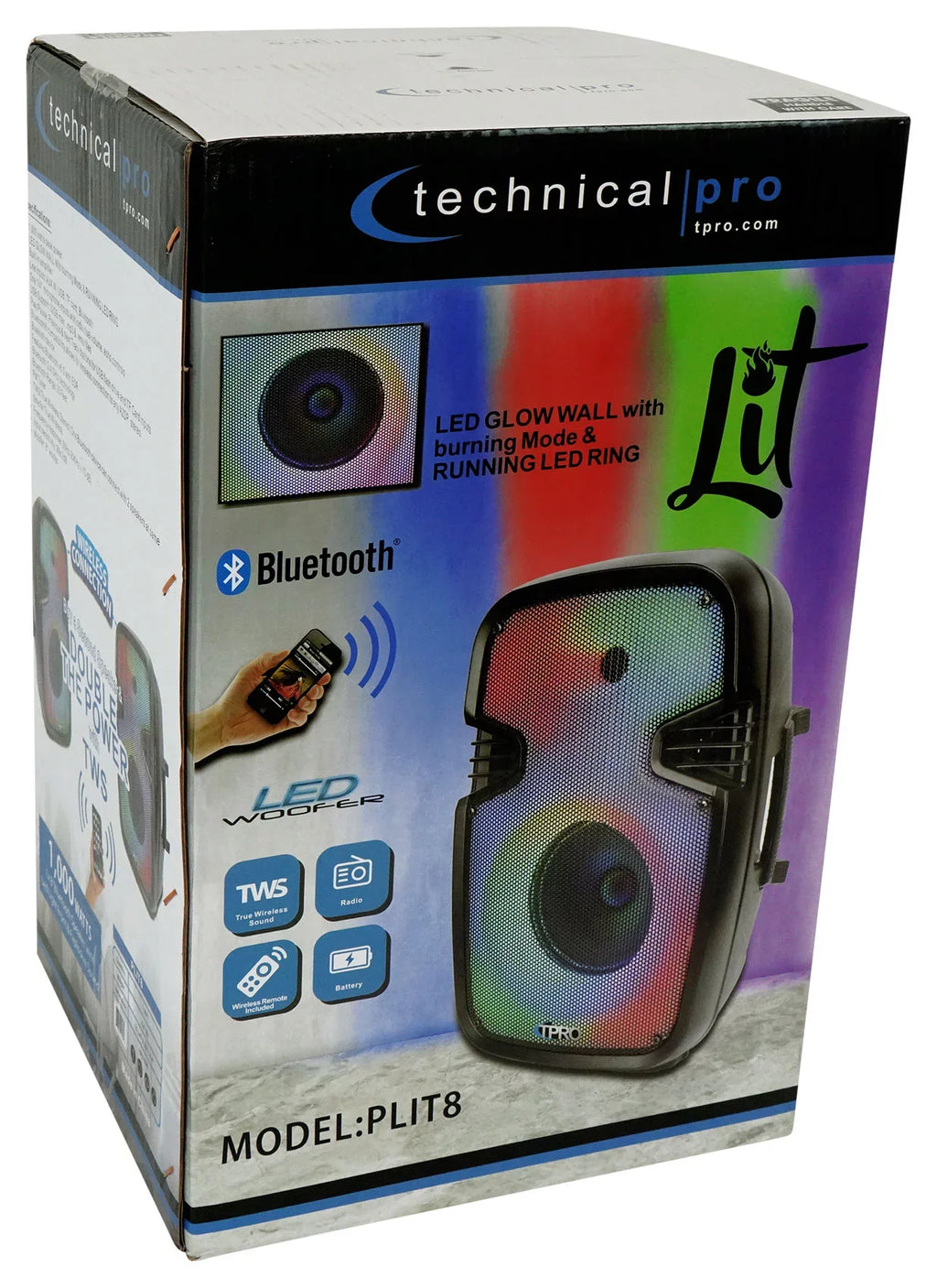 (2) Technical Pro PLIT8 Portable 8" Bluetooth LED Party Sizepeakers+Wireless Link