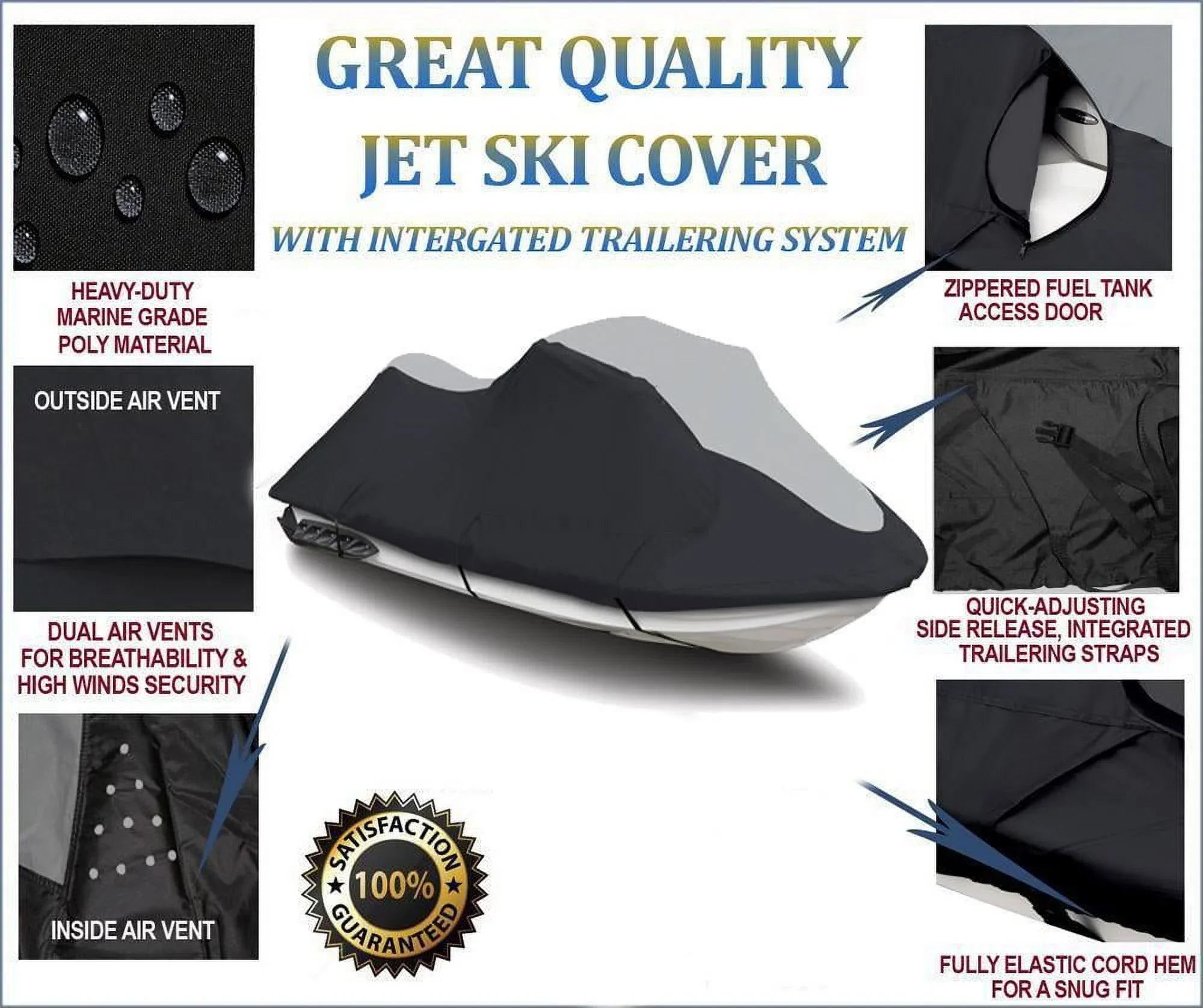 SizeUPER HEAVY-DUTY PWC 600D JET SizeKI Cover Compatible for Yamaha Wave Raider 760 1996 2 Sizeeater