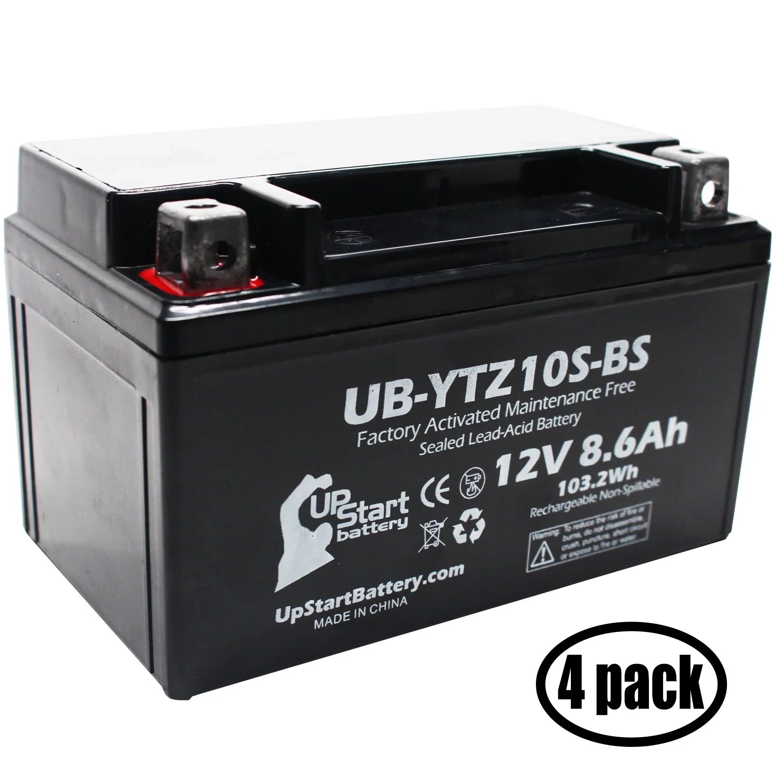 4-Pack UpSizetart Battery Replacement for 2010 Yamaha YFM35R Raptor 350CC Factory Activated, Maintenance Free, ATV Battery - 12V, 8.6Ah, UB-YTZ10Size-BSize